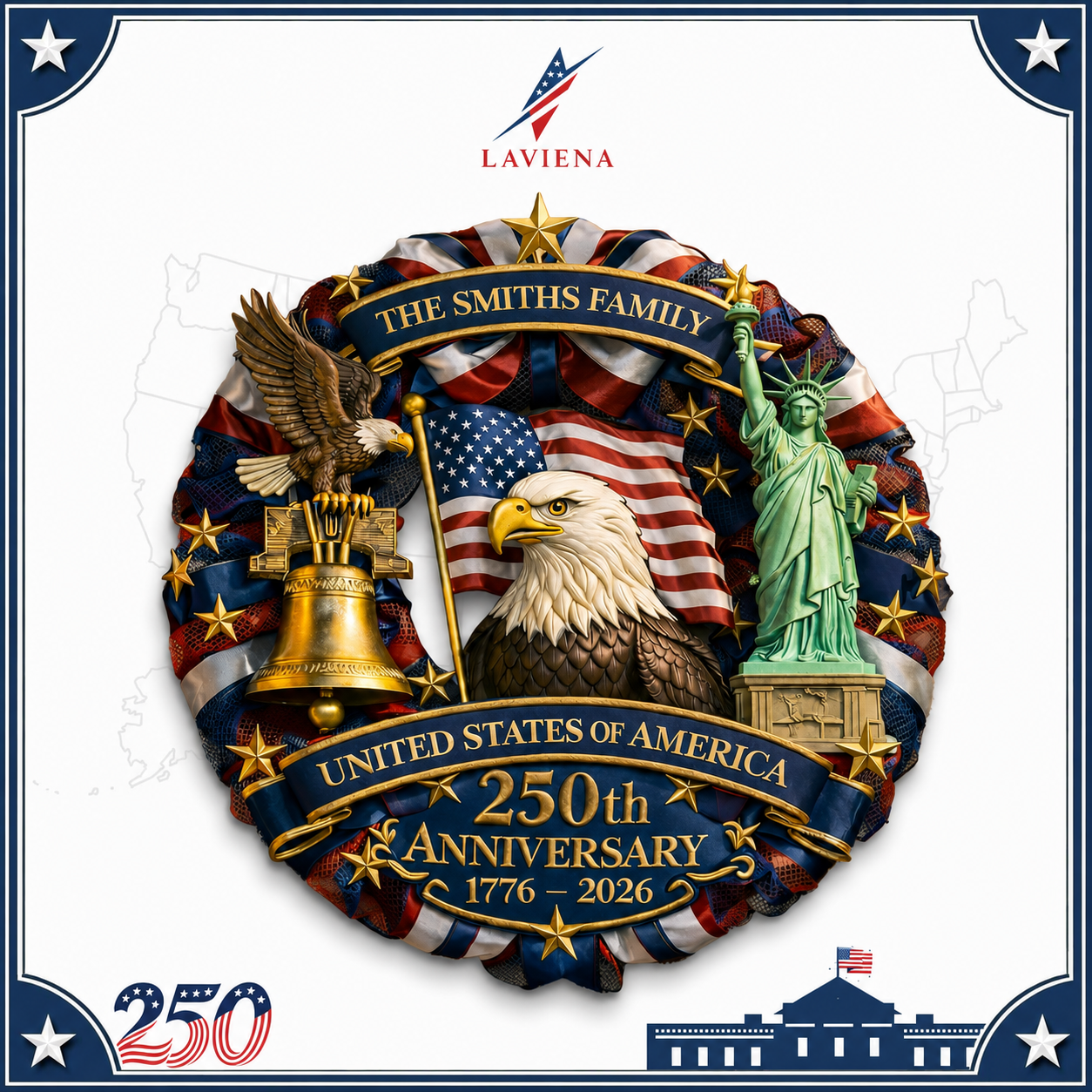 Laviena America 250th Patriotic Wooden Door Wreath