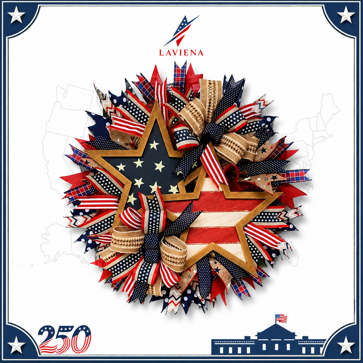 Laviena America 250th Patriotic Wooden Door Wreath