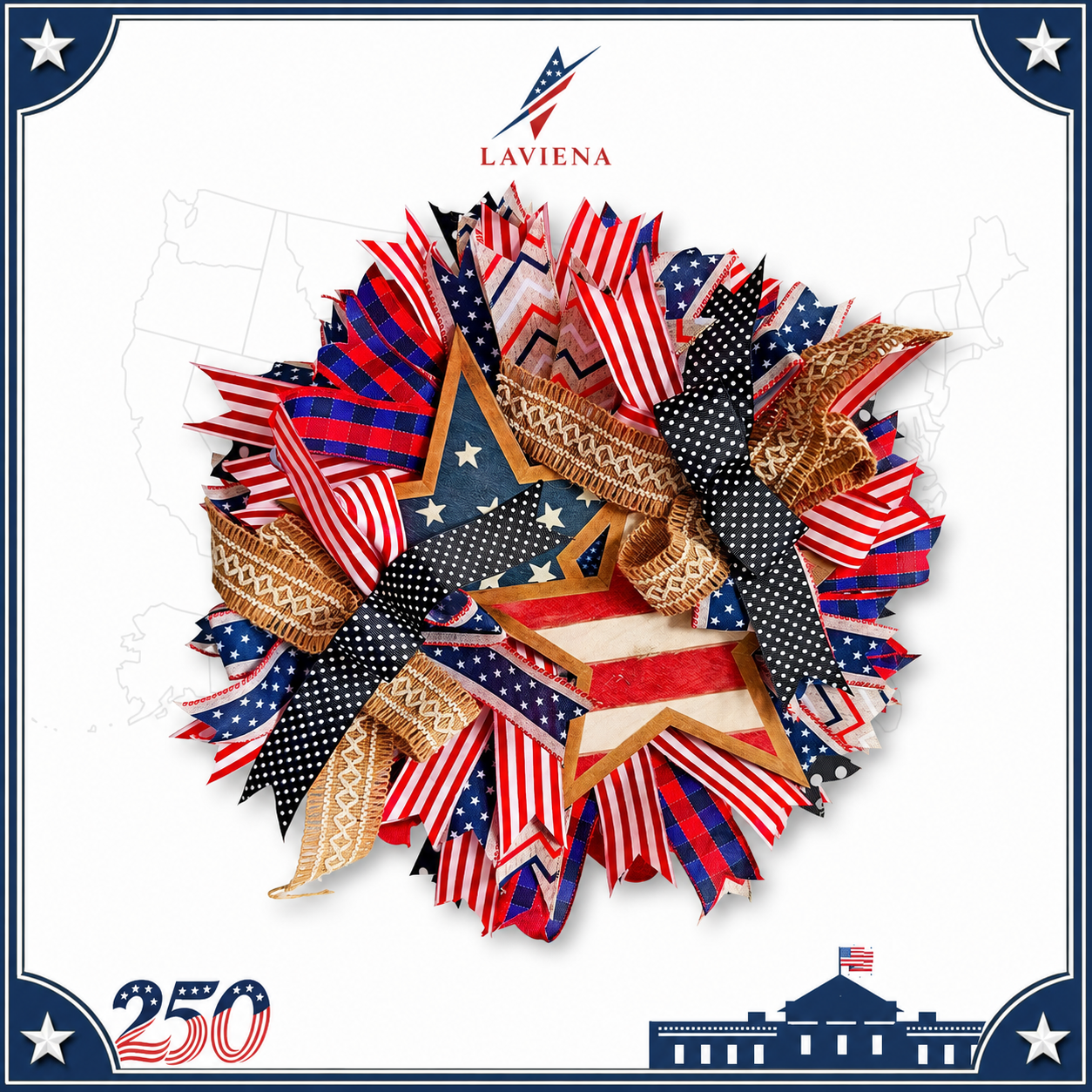 Laviena America 250th Patriotic Wooden Door Wreath