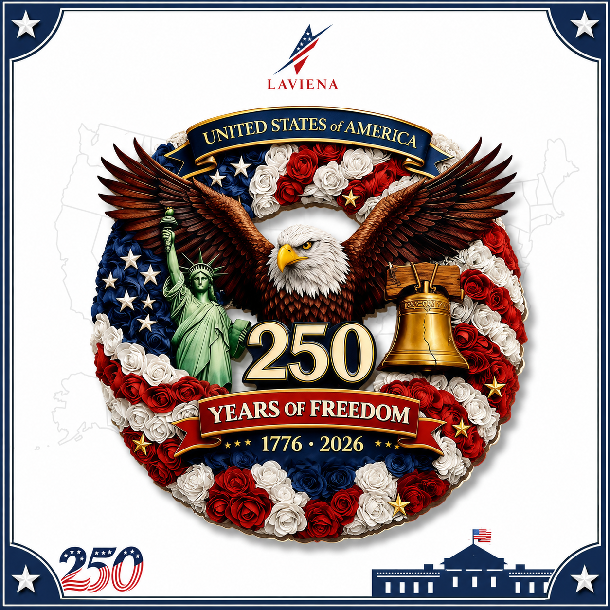 Laviena America 250th Patriotic Wooden Door Wreath