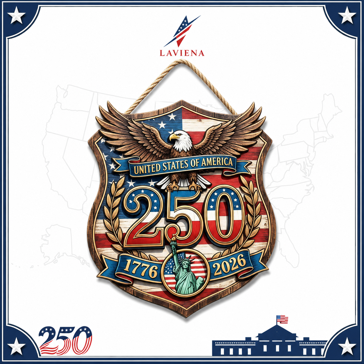 Laviena America 250th Patriotic Wooden Door Wreath