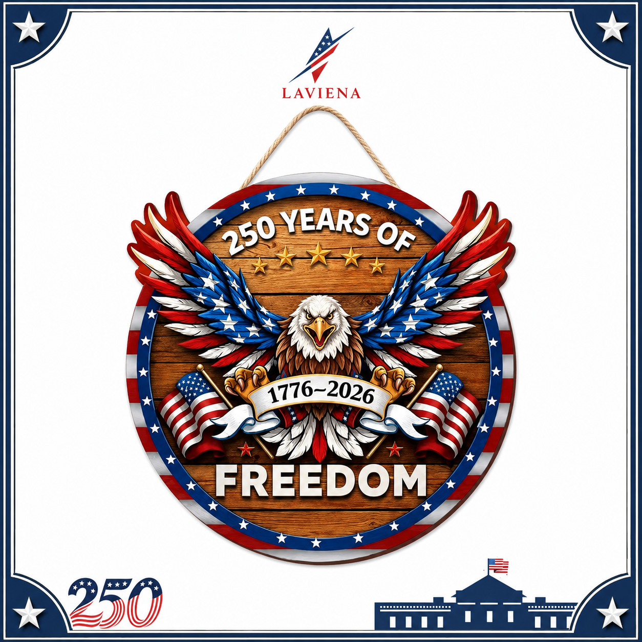 Laviena America 250th Patriotic Wooden Door Wreath