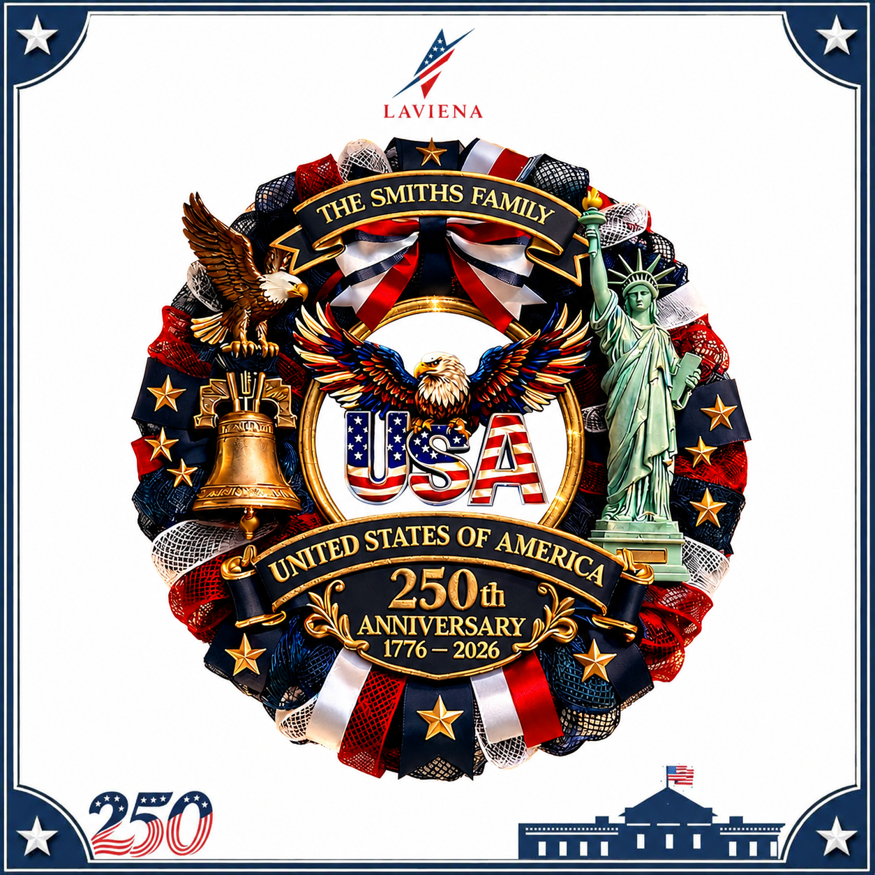 Laviena America 250th Patriotic Wooden Door Wreath