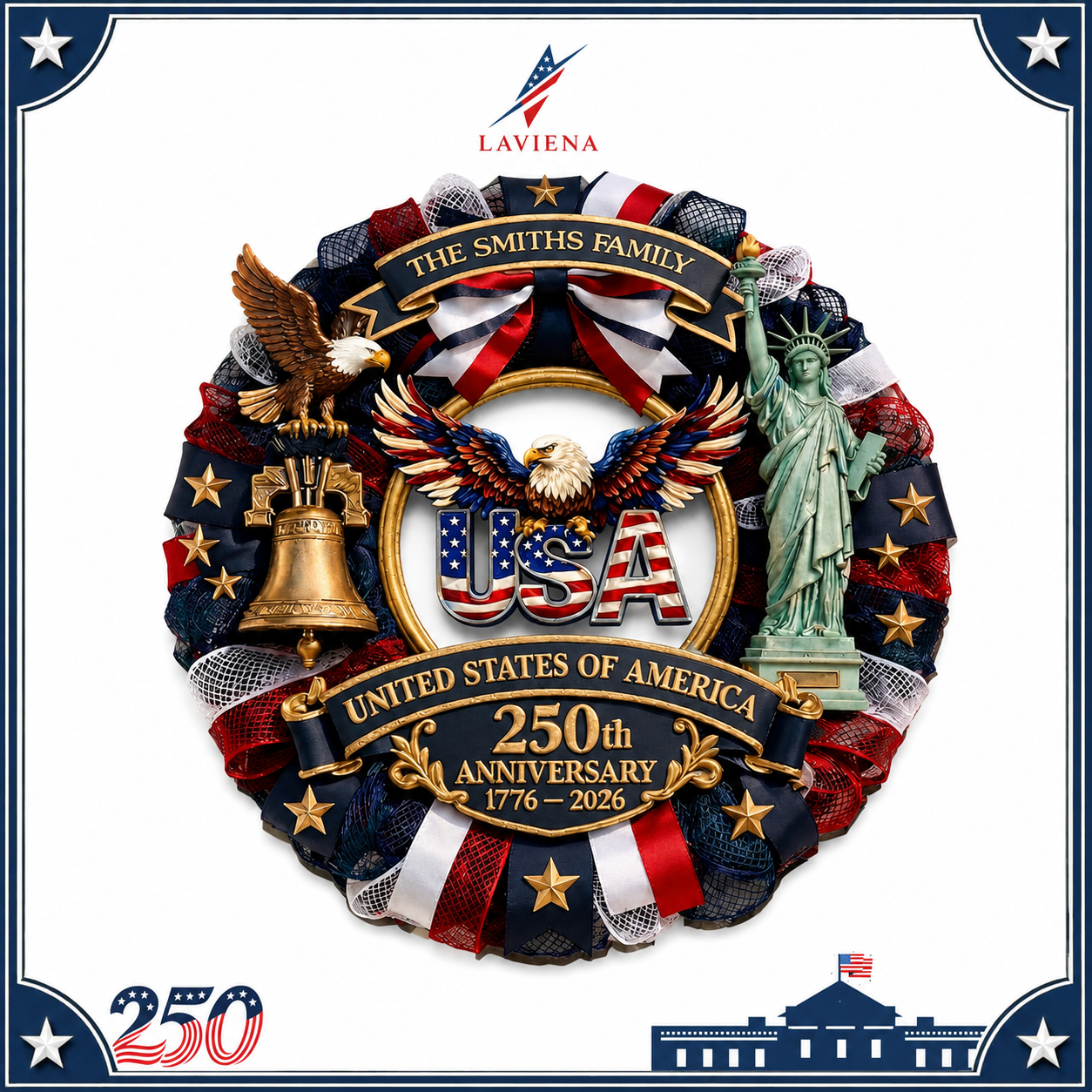 Laviena America 250th Patriotic Wooden Door Wreath