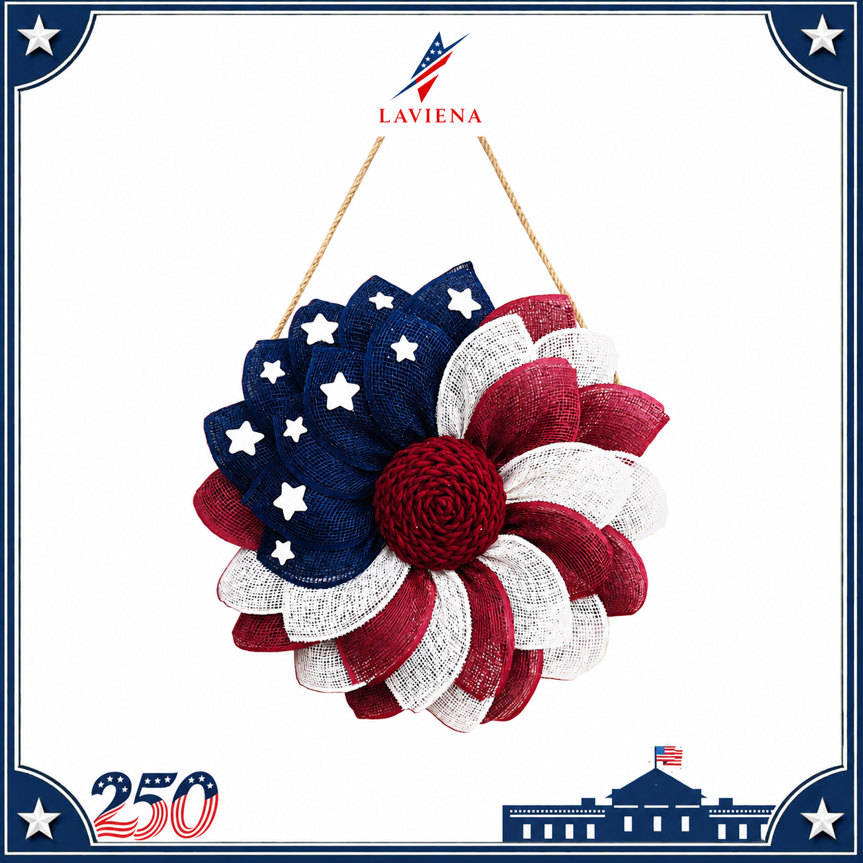 Laviena America 250th Patriotic Wooden Door Wreath