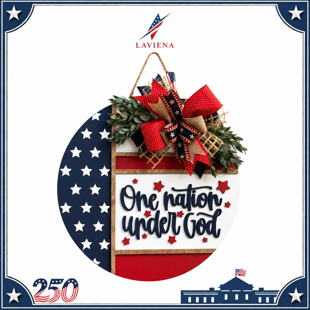 Laviena America 250th Patriotic Wooden Door Wreath