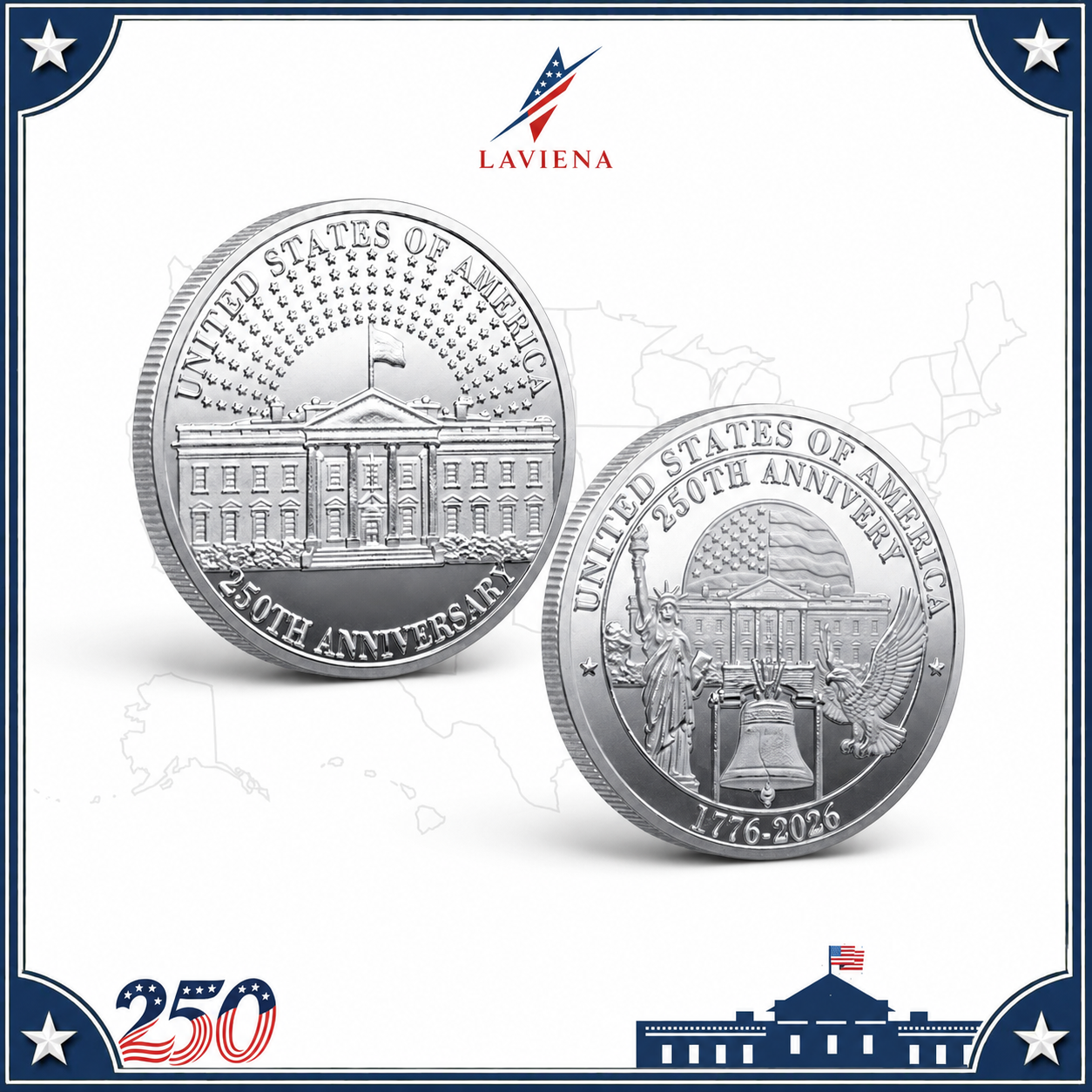 Laviena USA 250th Anniversary Liberty Bell Eagle Commemorative Coin Collection