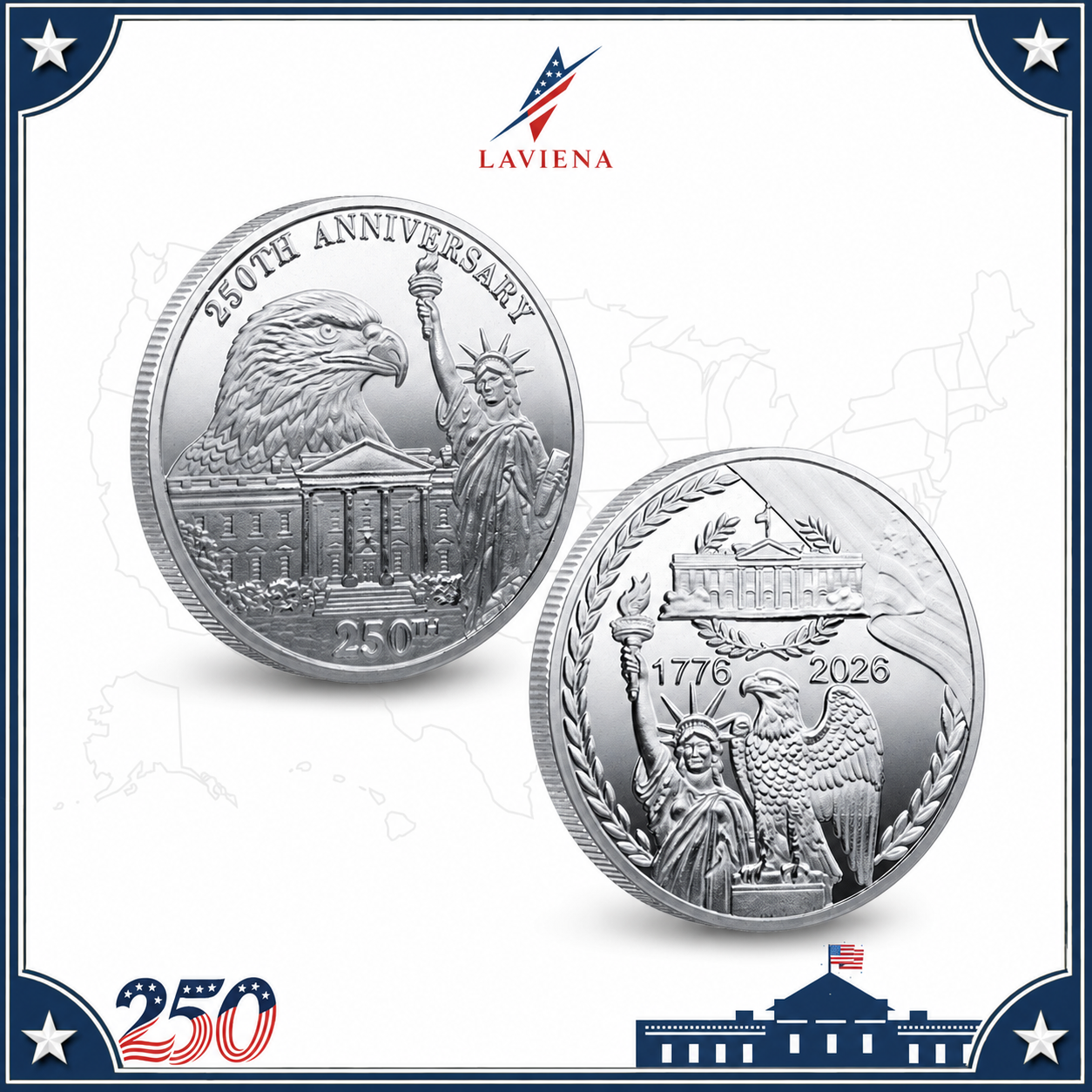 Laviena USA 250th Anniversary Liberty Bell Eagle Commemorative Coin Collection
