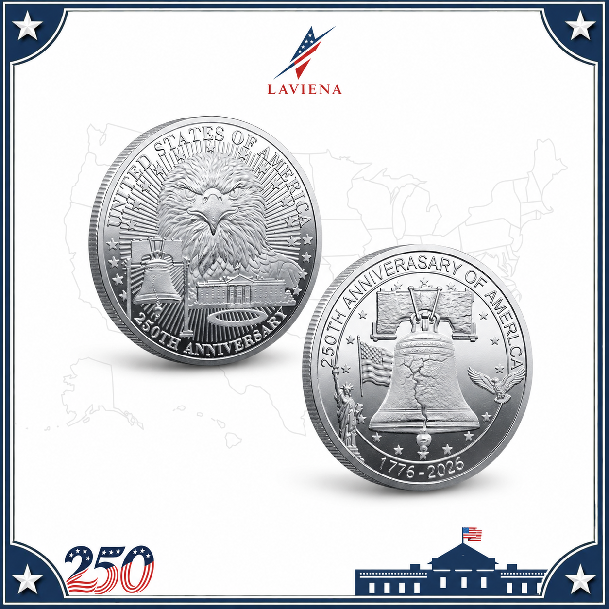 Laviena USA 250th Anniversary Liberty Bell Eagle Commemorative Coin Collection