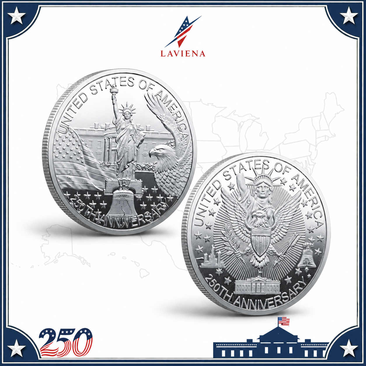 Laviena USA 250th Anniversary Liberty Bell Eagle Commemorative Coin Collection