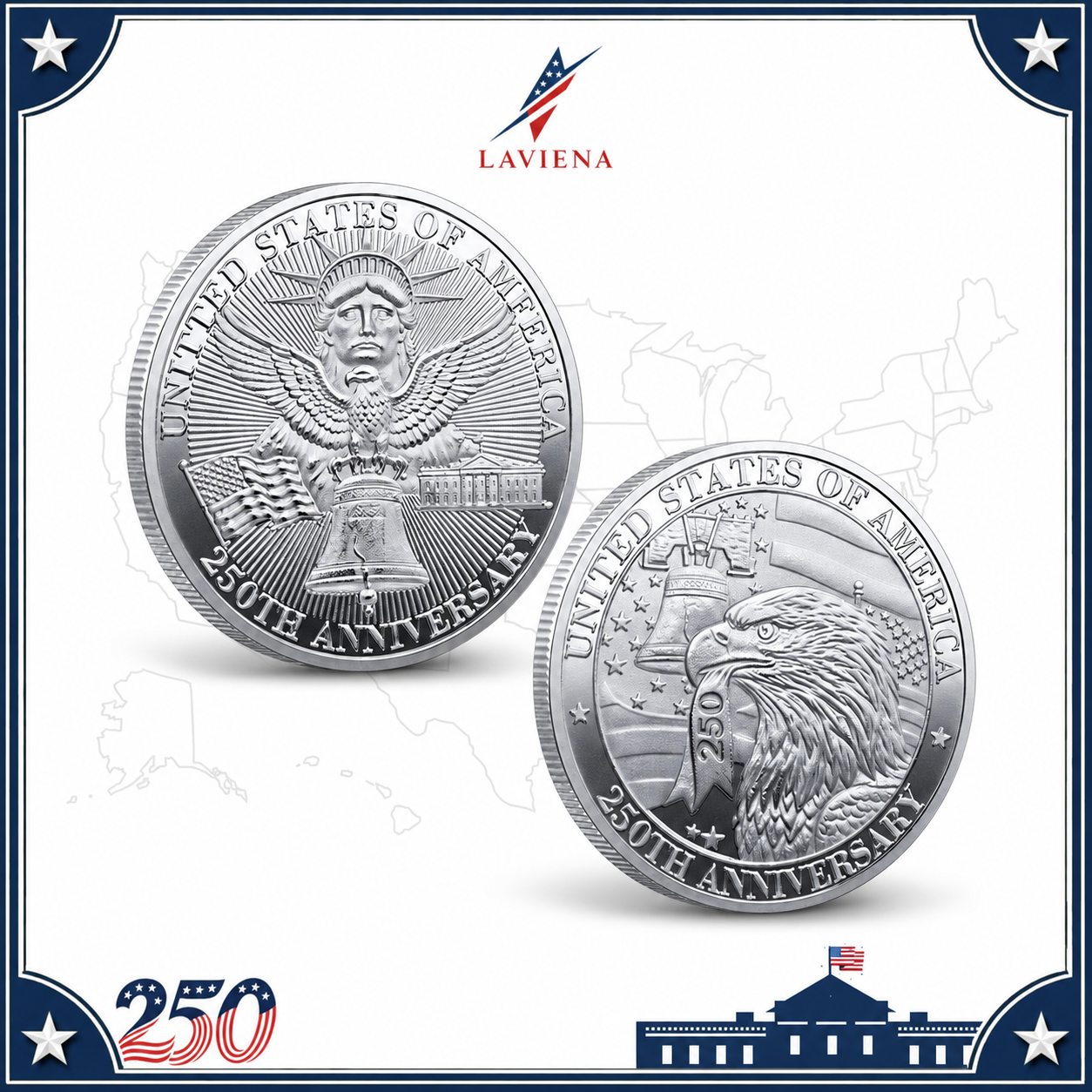 Laviena USA 250th Anniversary Liberty Bell Eagle Commemorative Coin Collection