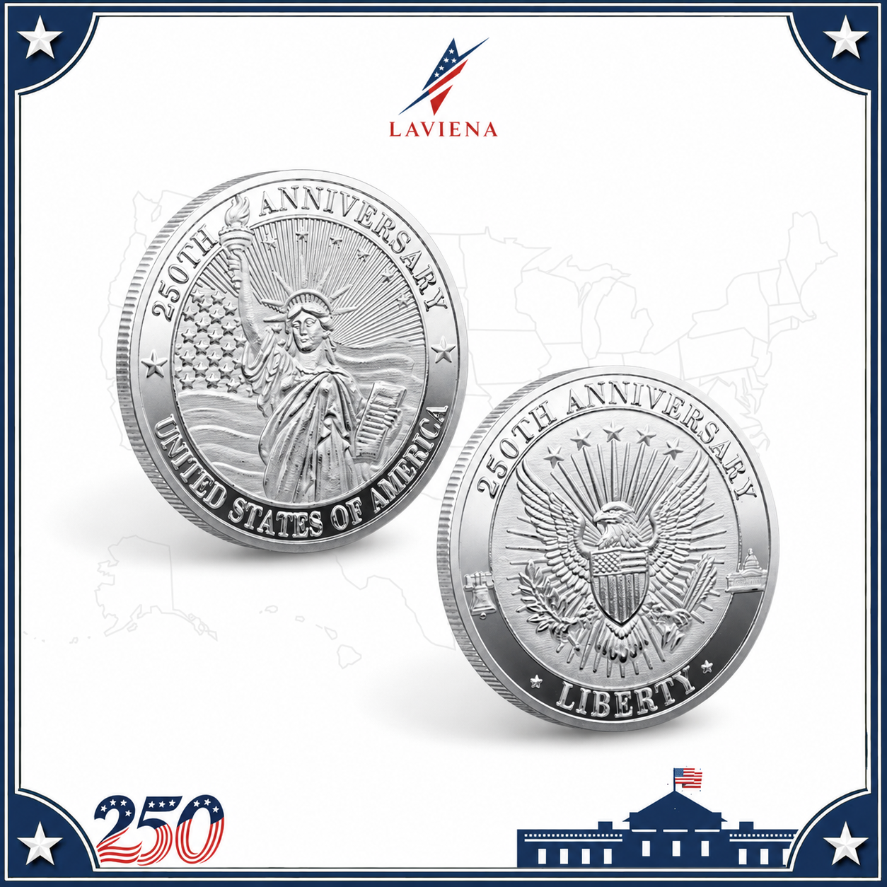 Laviena USA 250th Anniversary Liberty Bell Eagle Commemorative Coin Collection