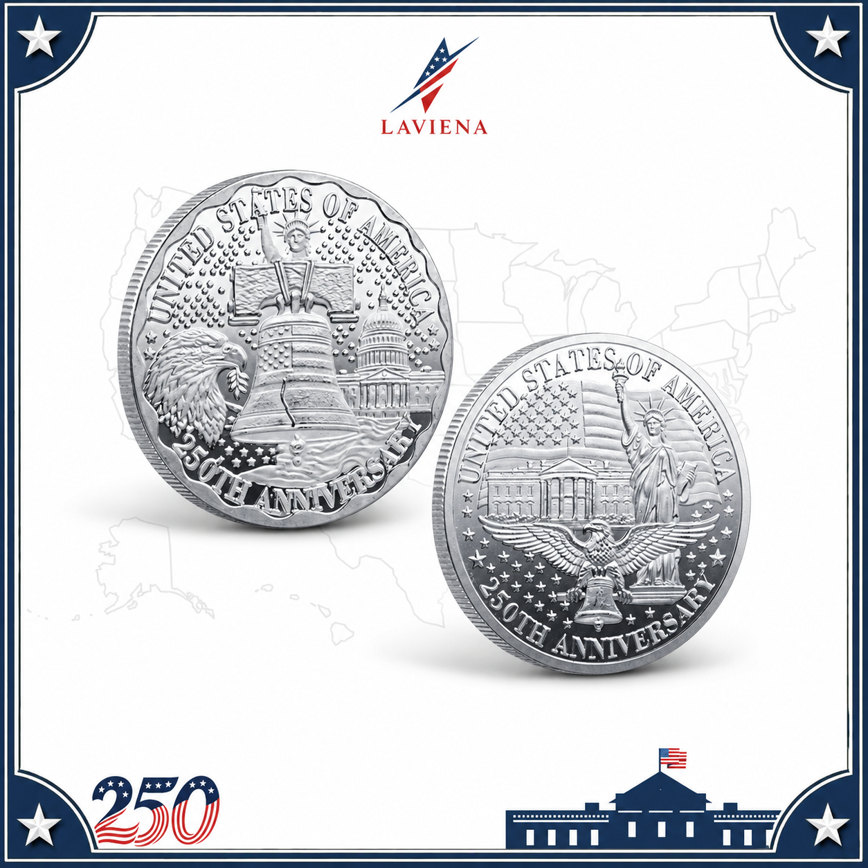 Laviena USA 250th Anniversary Liberty Bell Eagle Commemorative Coin Collection