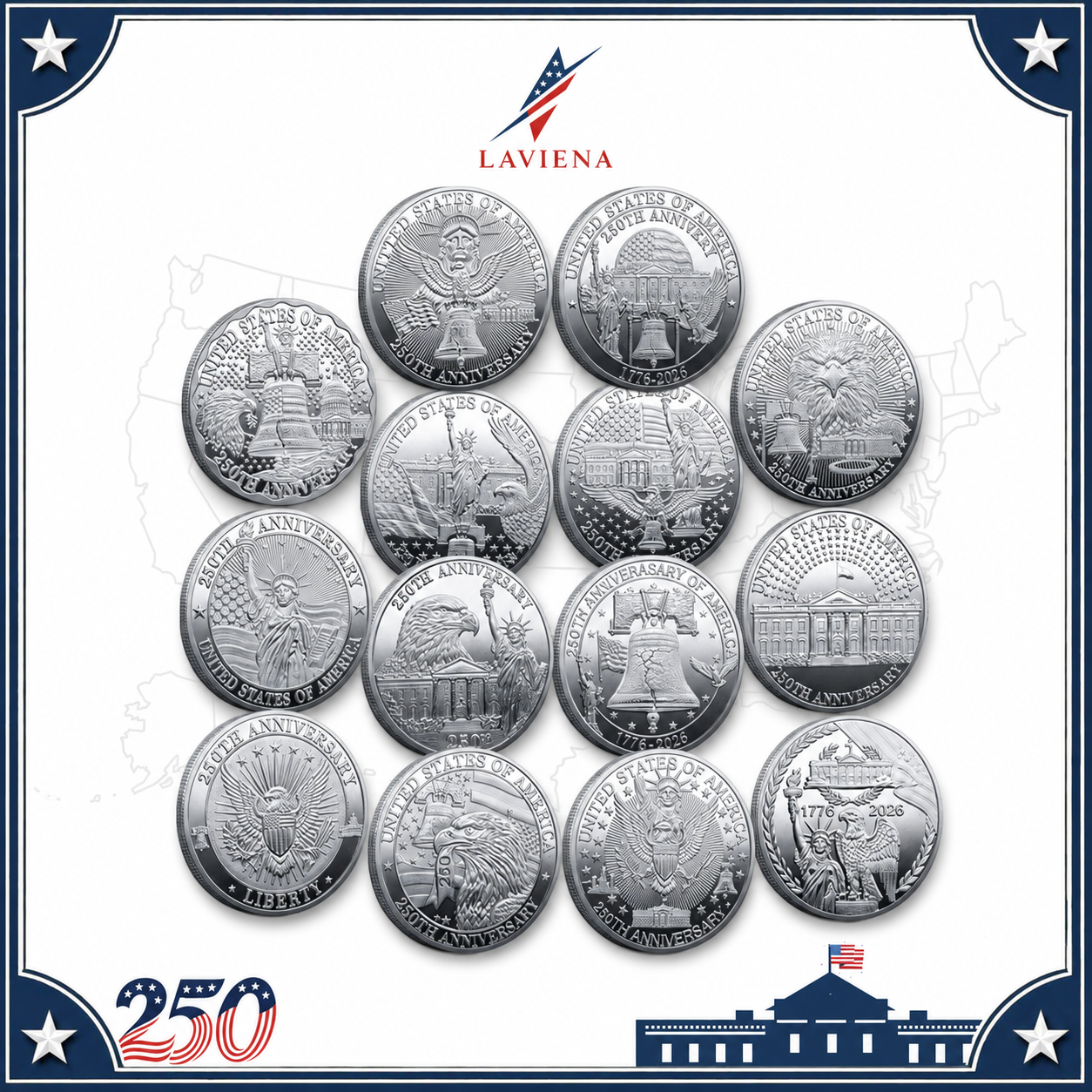 Laviena USA 250th Anniversary Liberty Bell Eagle Commemorative Coin Collection