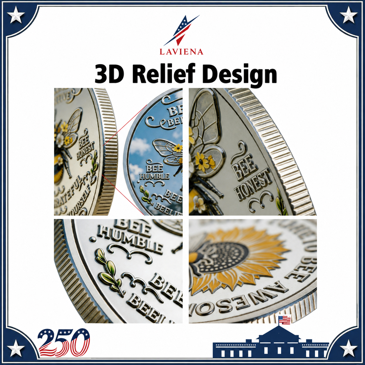 Laviena USA 250th Anniversary 3D Embossed Commemorative Coin Collection