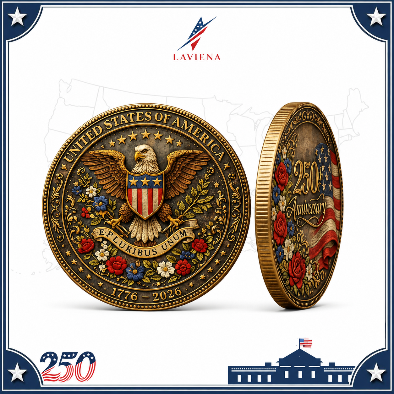 Laviena USA 250th Anniversary 3D Embossed Commemorative Coin Collection