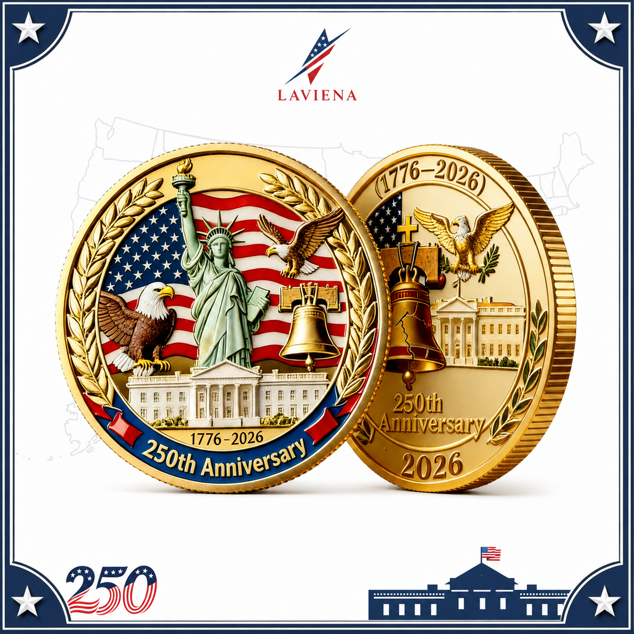 Laviena USA 250th Anniversary 3D Embossed Commemorative Coin Collection