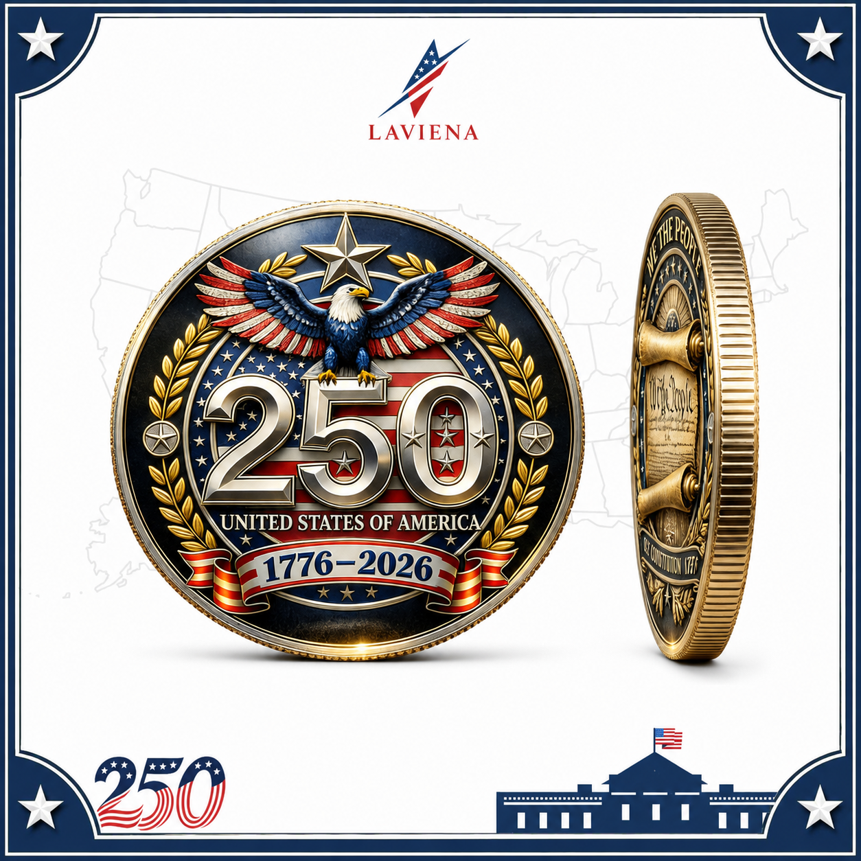 Laviena USA 250th Anniversary 3D Embossed Commemorative Coin Collection