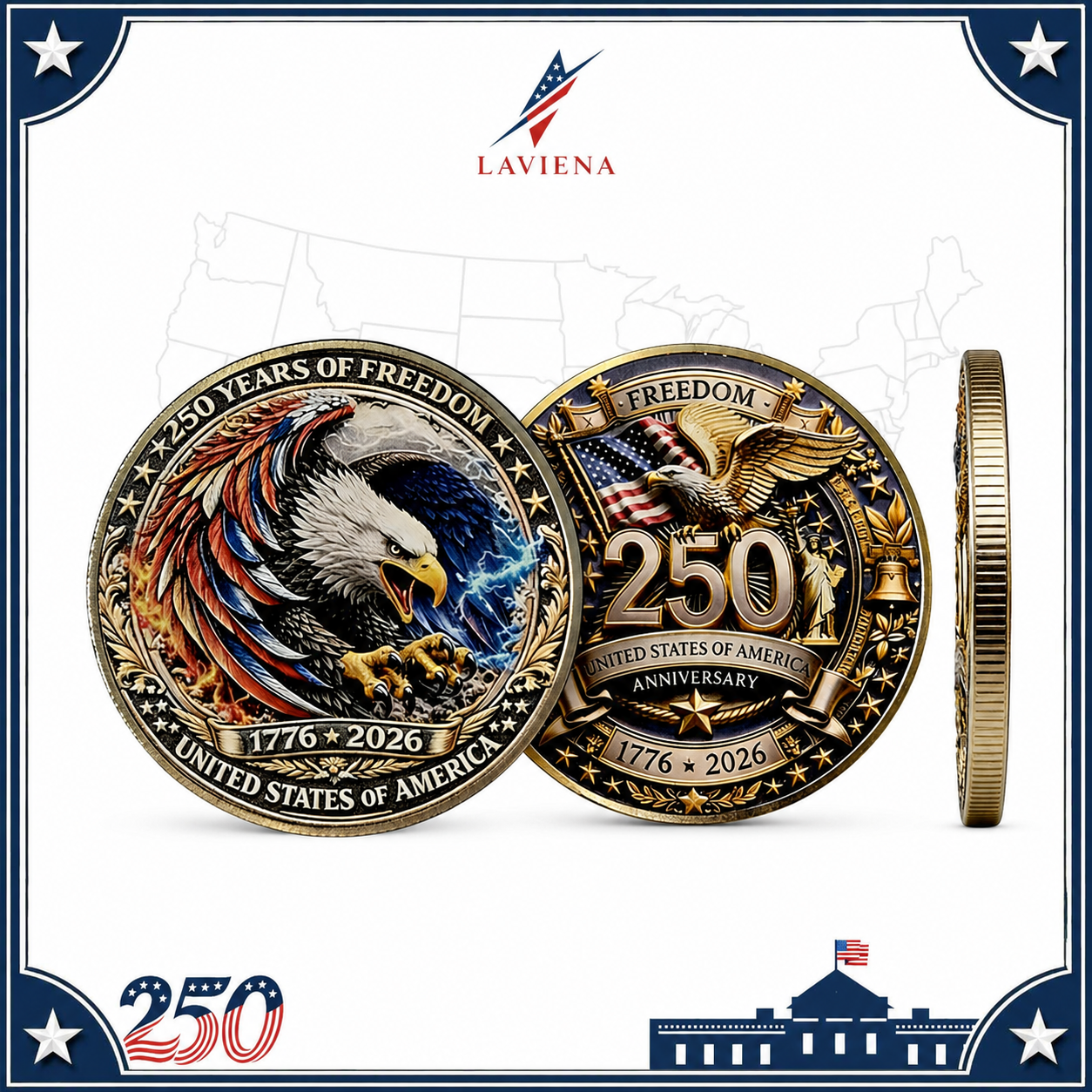 Laviena USA 250th Anniversary 3D Embossed Commemorative Coin Collection