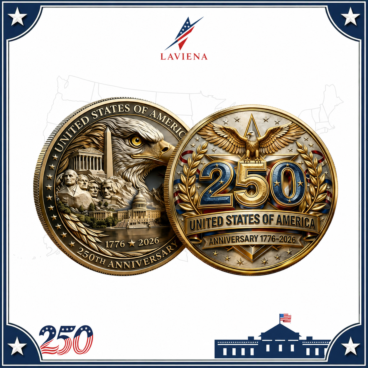Laviena USA 250th Anniversary 3D Embossed Commemorative Coin Collection