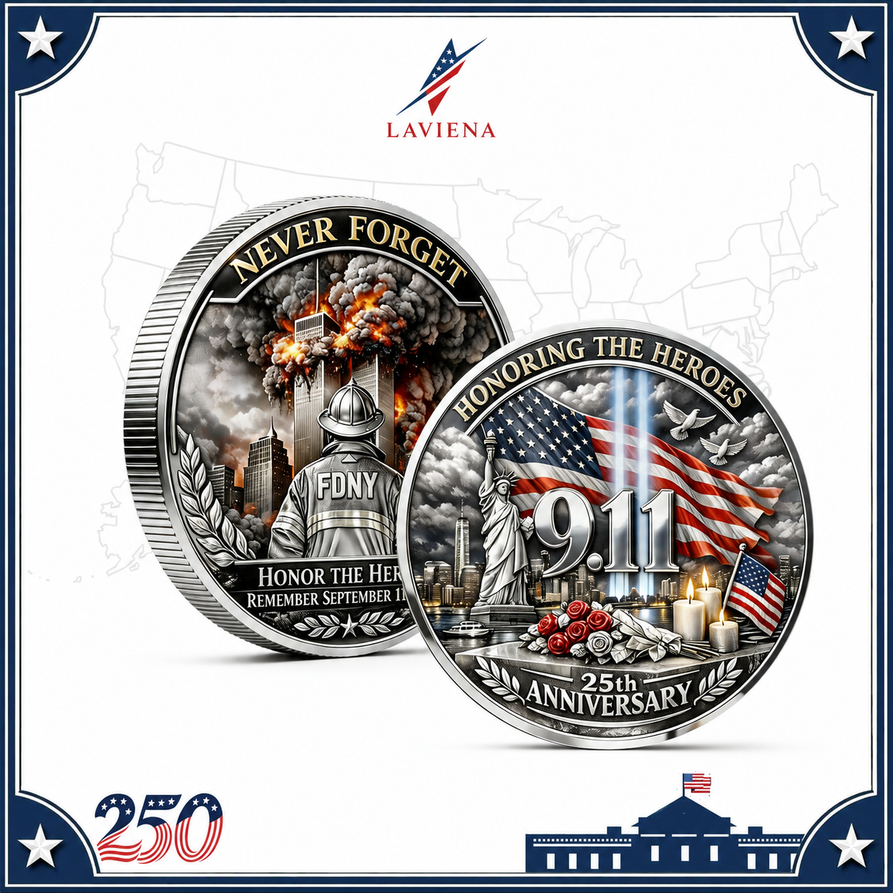 Laviena USA 250th Anniversary 3D Embossed Commemorative Coin Collection