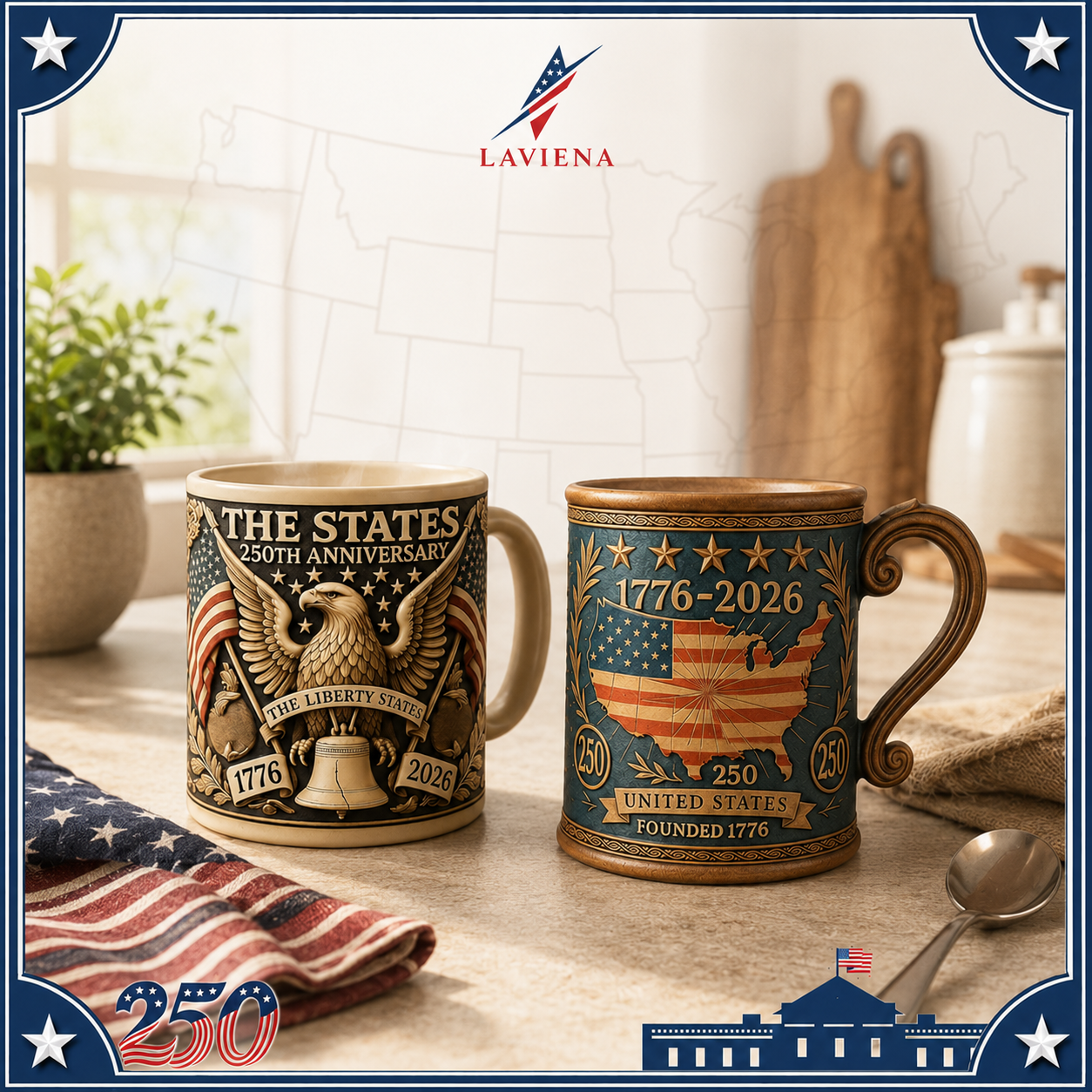 Laviena American 250th Anniversary Flag & Eagle Ceramic Mug