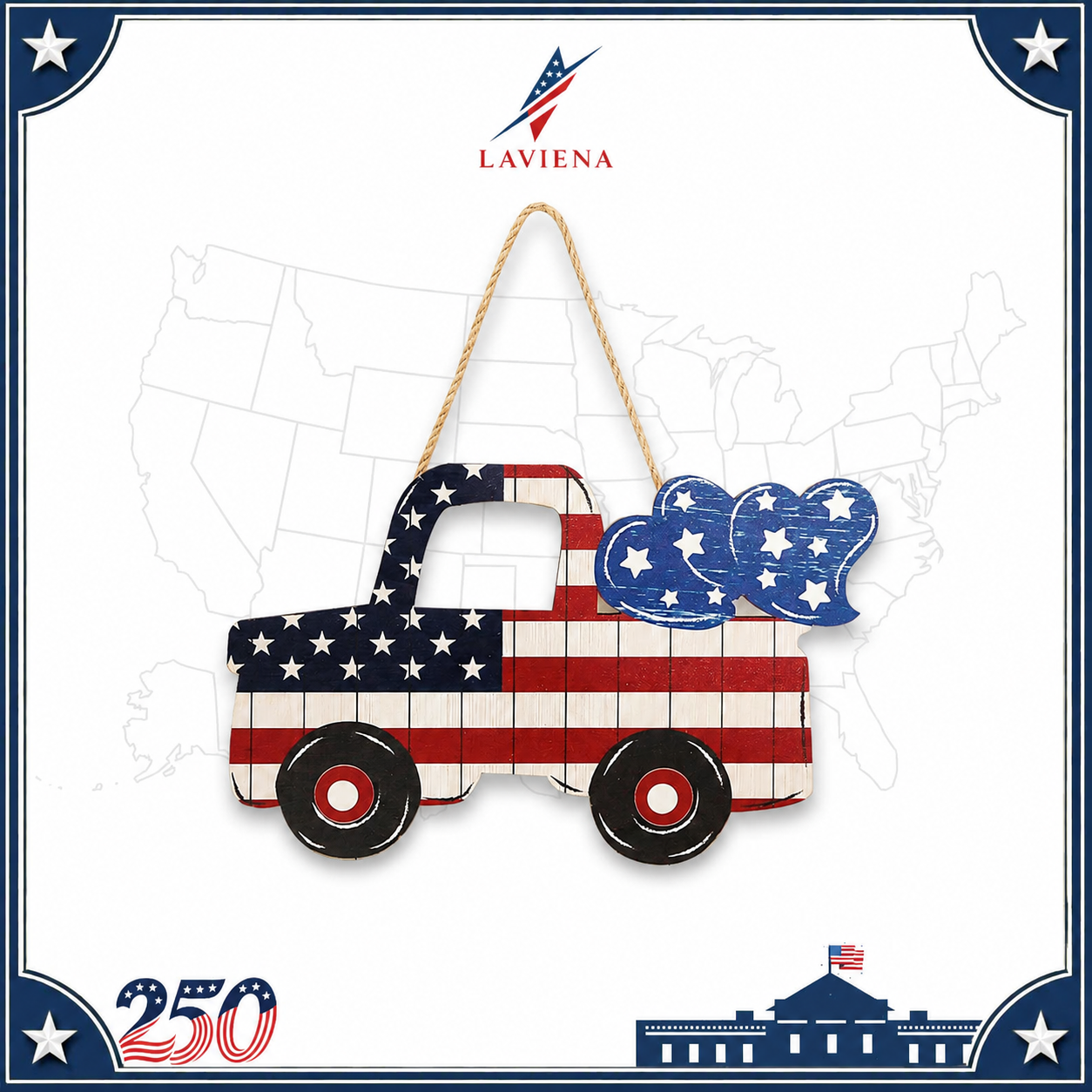 Laviena USA 250th Anniversary Patriotic Hanging Plaque Decor
