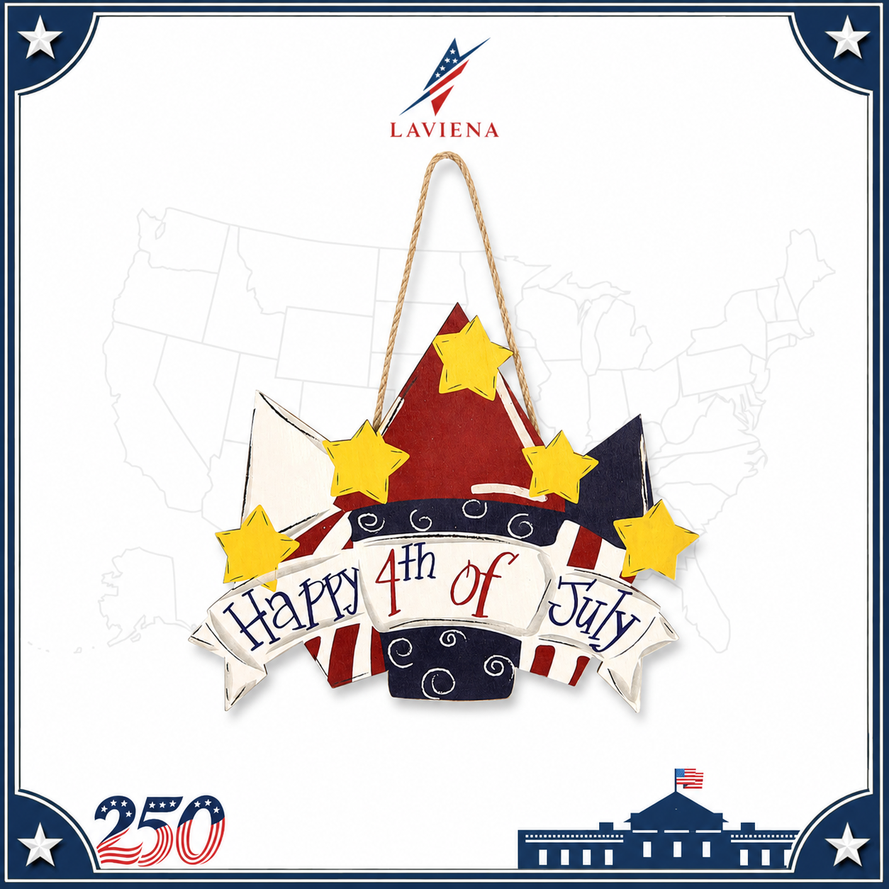 Laviena USA 250th Anniversary Patriotic Hanging Plaque Decor