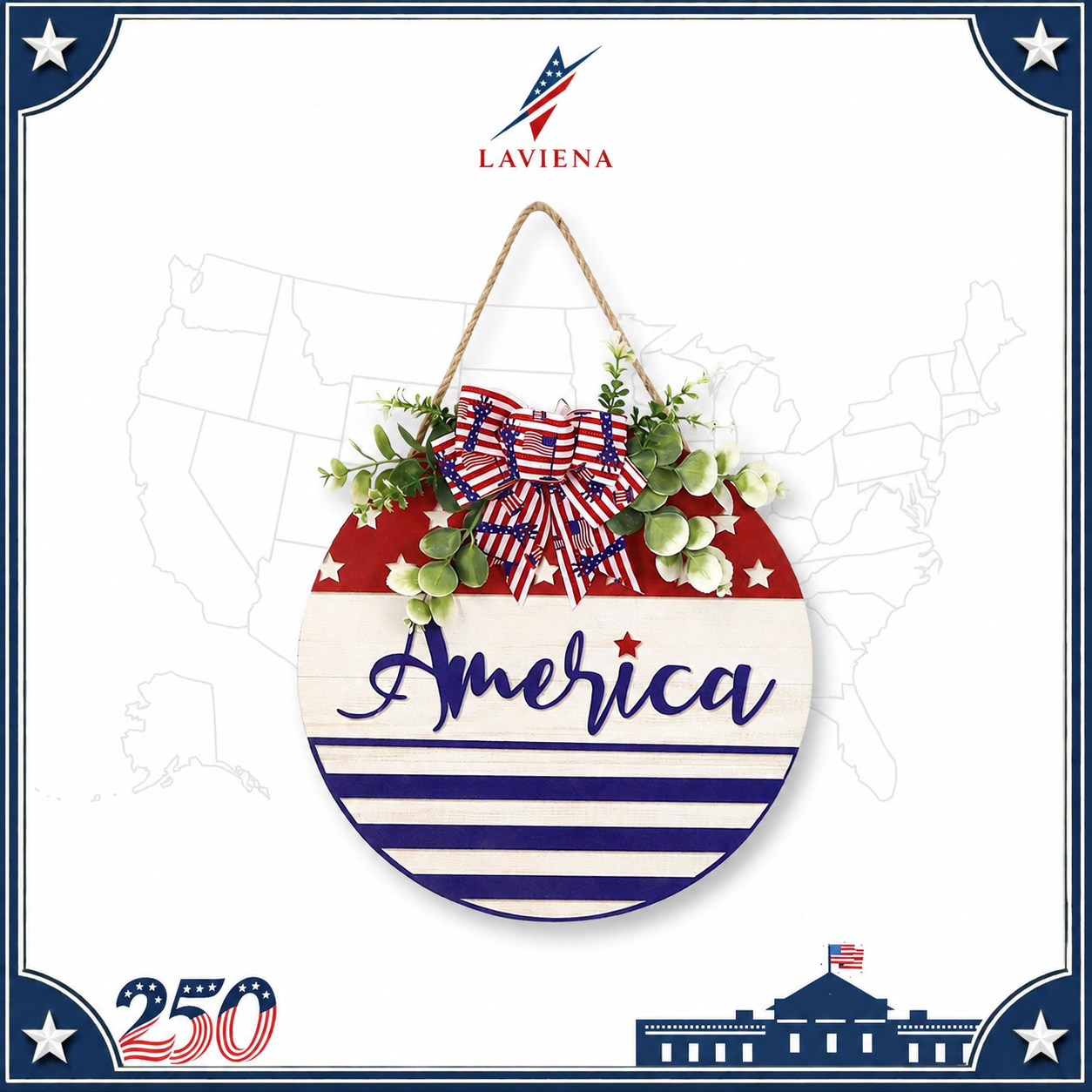 Laviena USA 250th Anniversary Patriotic Hanging Plaque Decor