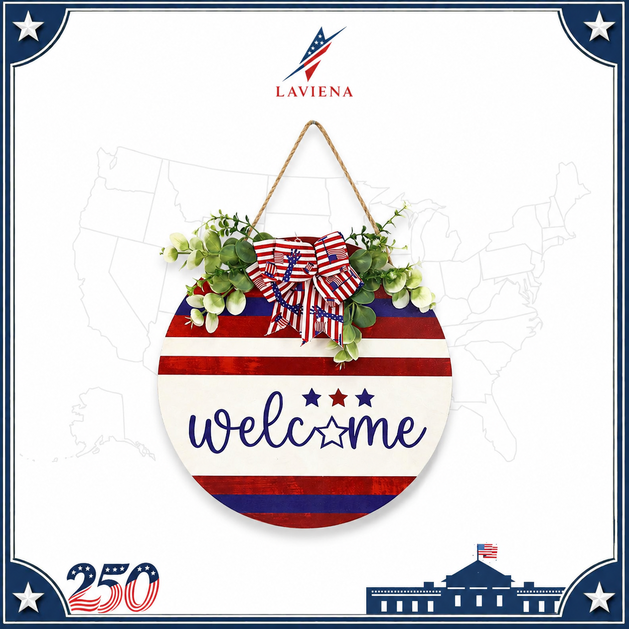 Laviena USA 250th Anniversary Patriotic Hanging Plaque Decor