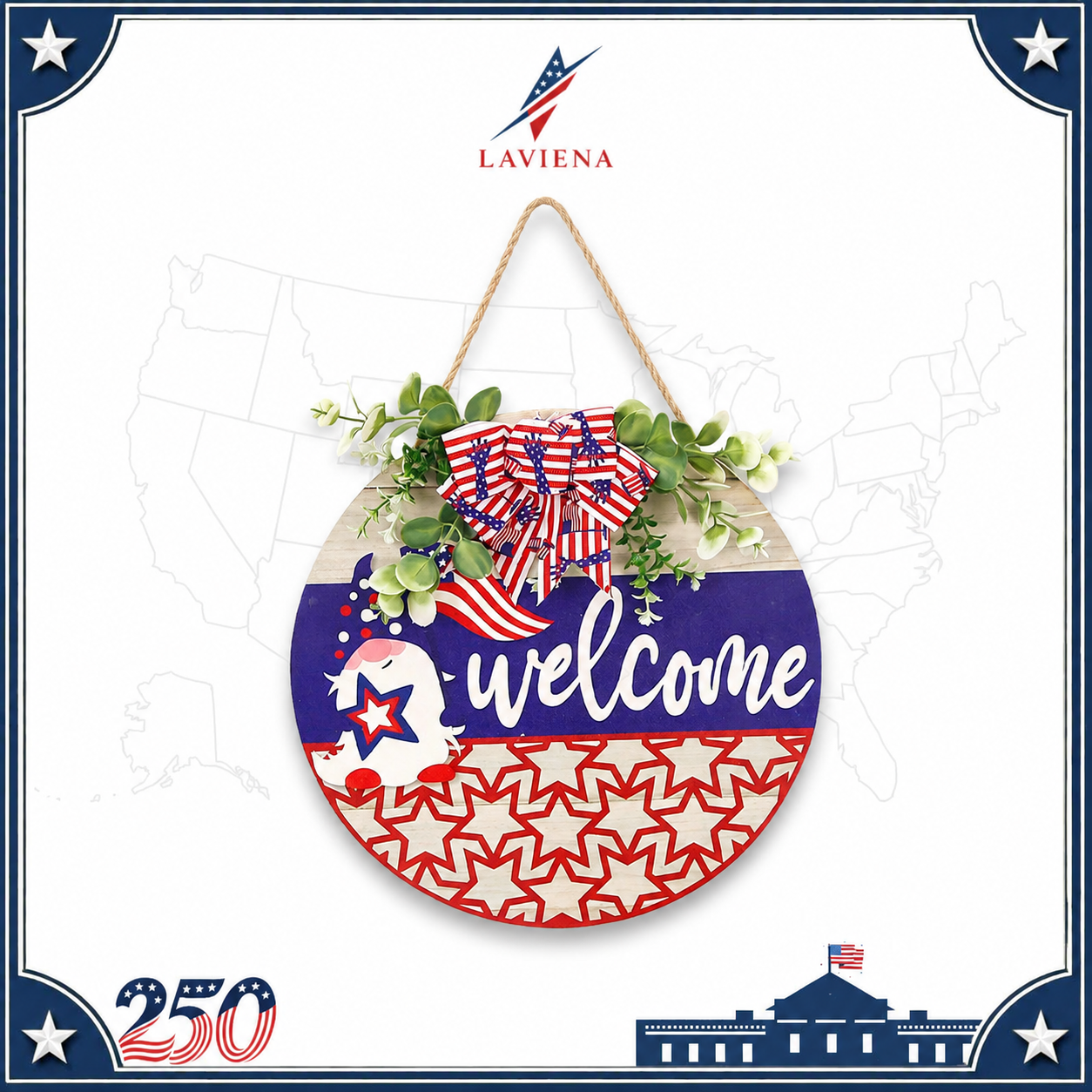 Laviena USA 250th Anniversary Patriotic Hanging Plaque Decor