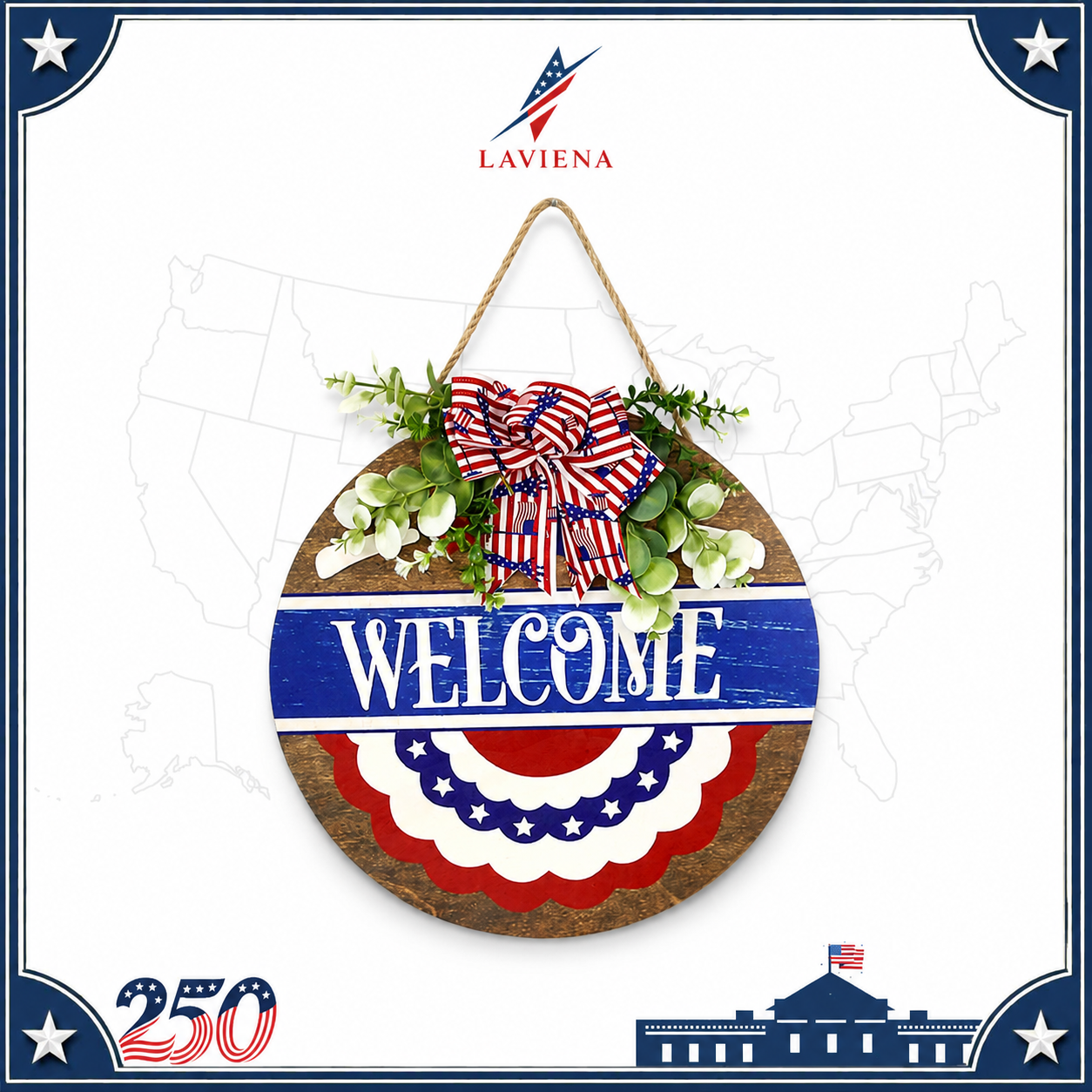 Laviena USA 250th Anniversary Patriotic Hanging Plaque Decor