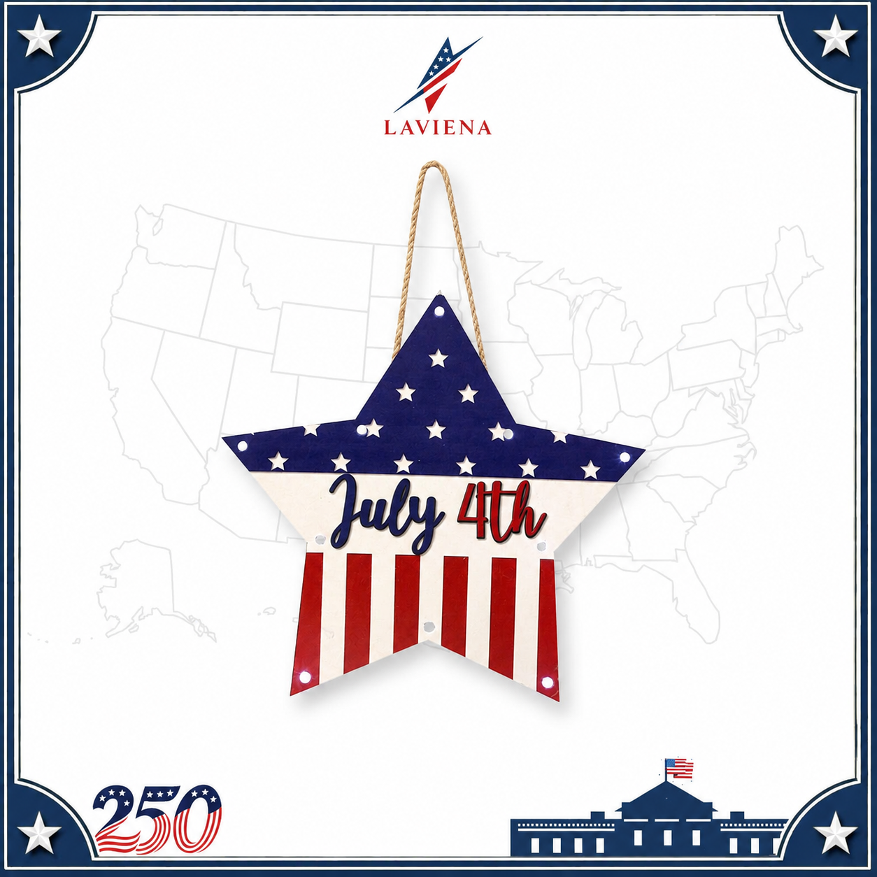 Laviena USA 250th Anniversary Patriotic Hanging Plaque Decor