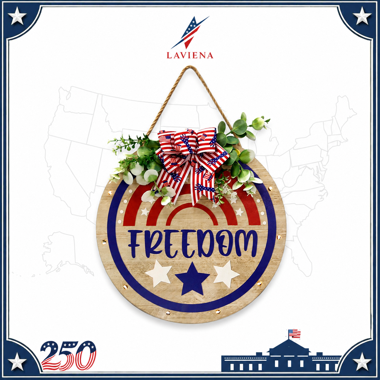Laviena USA 250th Anniversary Patriotic Hanging Plaque Decor