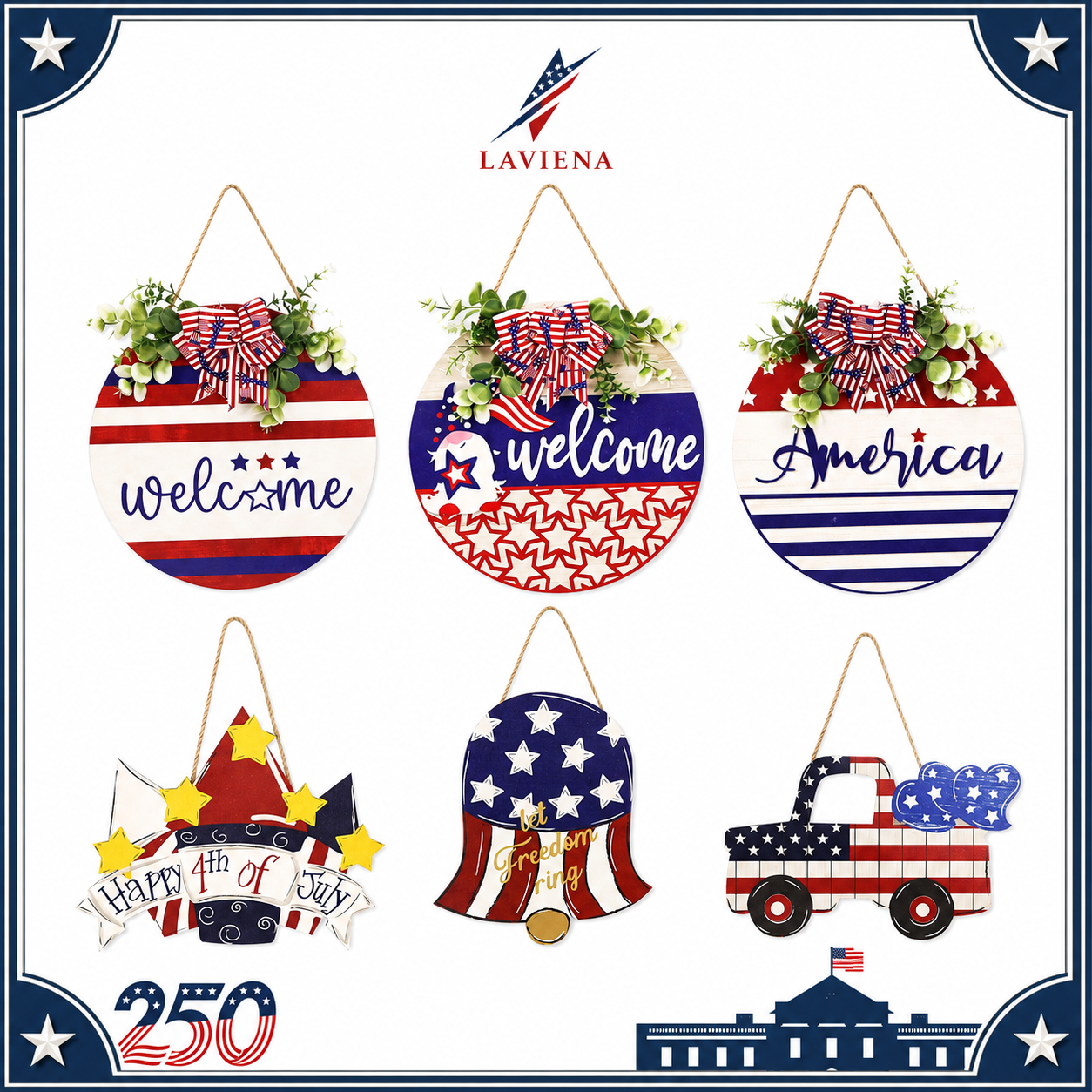 Laviena USA 250th Anniversary Patriotic Hanging Plaque Decor
