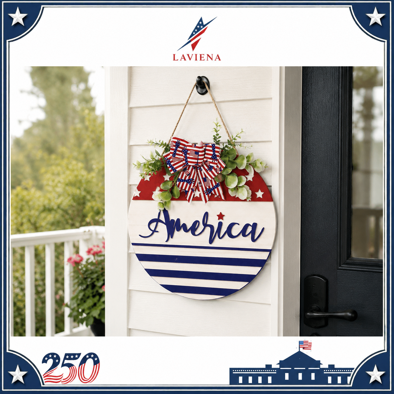 Laviena USA 250th Anniversary Patriotic Hanging Plaque Decor