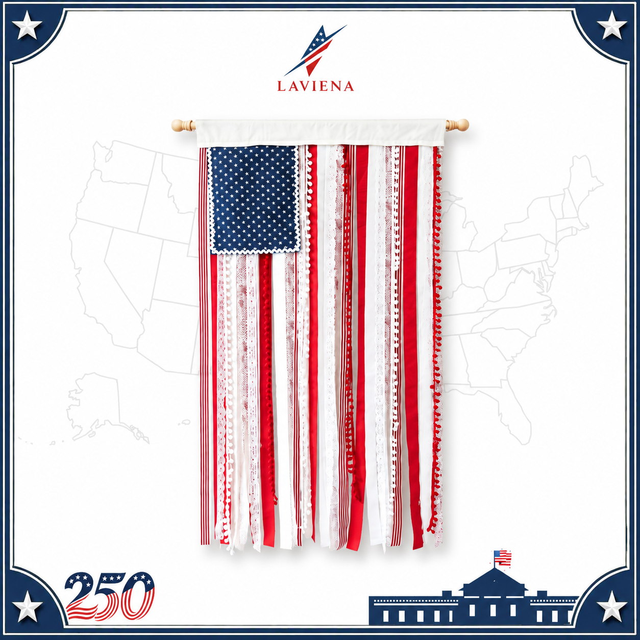 Laviena USA 250th Anniversary Patriotic Flag Wall Hanging Banner