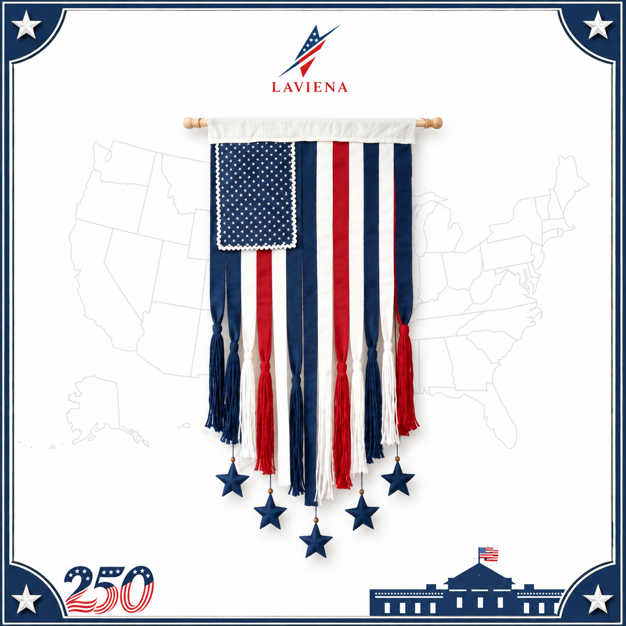 Laviena USA 250th Anniversary Patriotic Flag Wall Hanging Banner