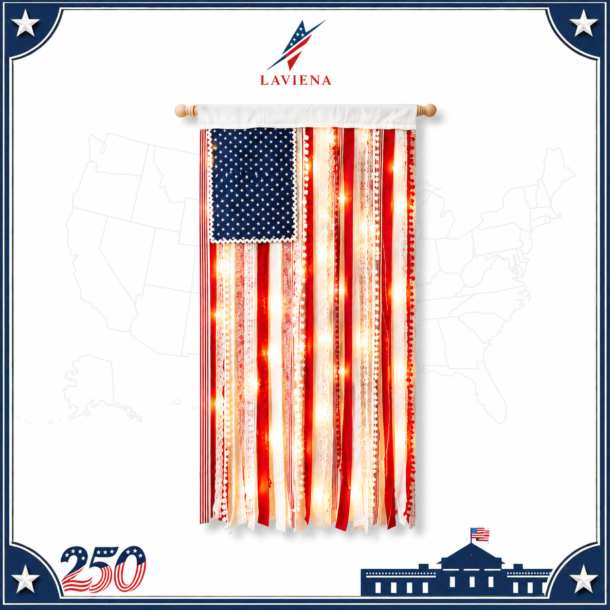 Laviena USA 250th Anniversary Patriotic Flag Wall Hanging Banner