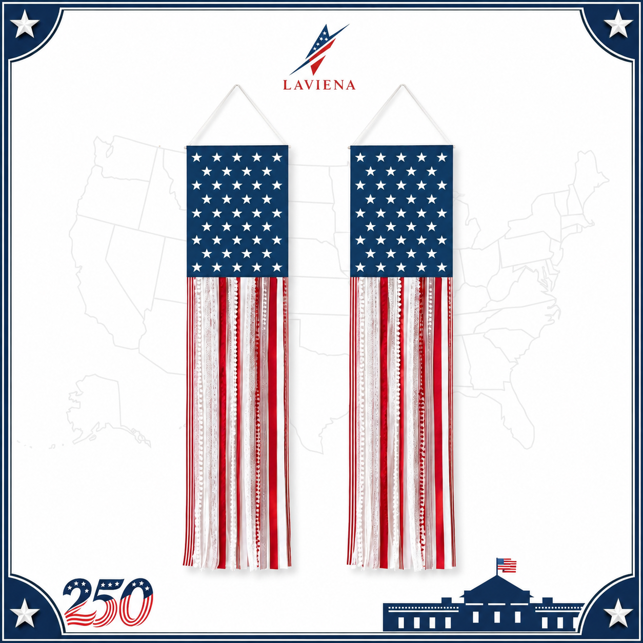 Laviena USA 250th Anniversary Patriotic Flag Wall Hanging Banner