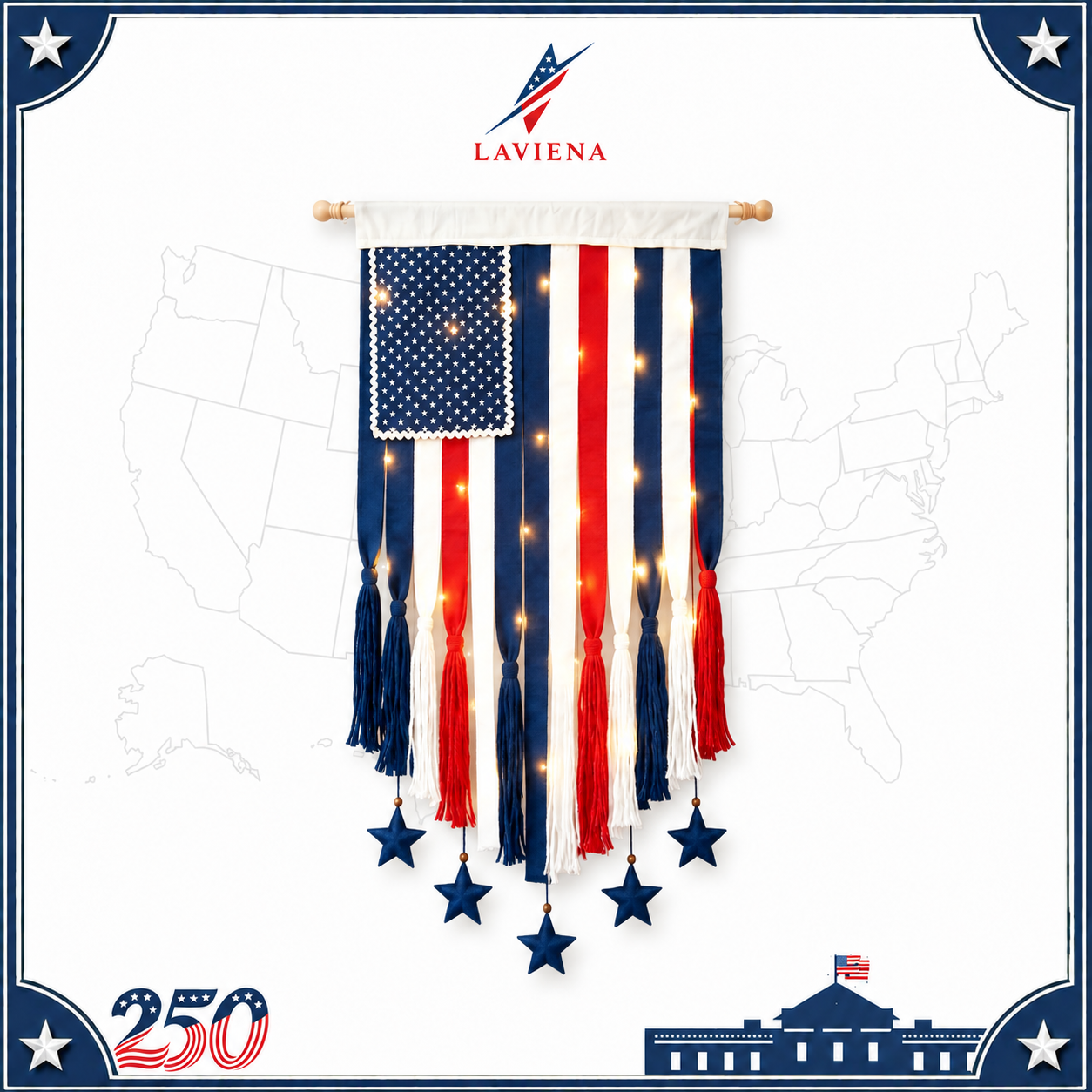Laviena USA 250th Anniversary Patriotic Flag Wall Hanging Banner