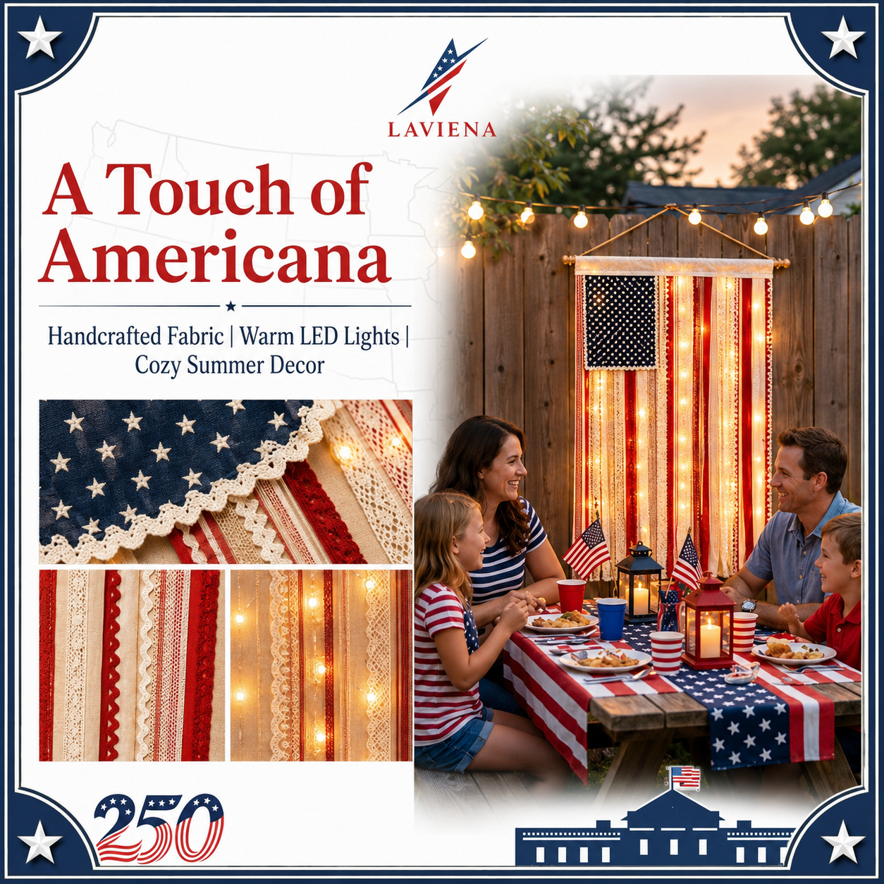 Laviena USA 250th Anniversary Patriotic Flag Wall Hanging Banner