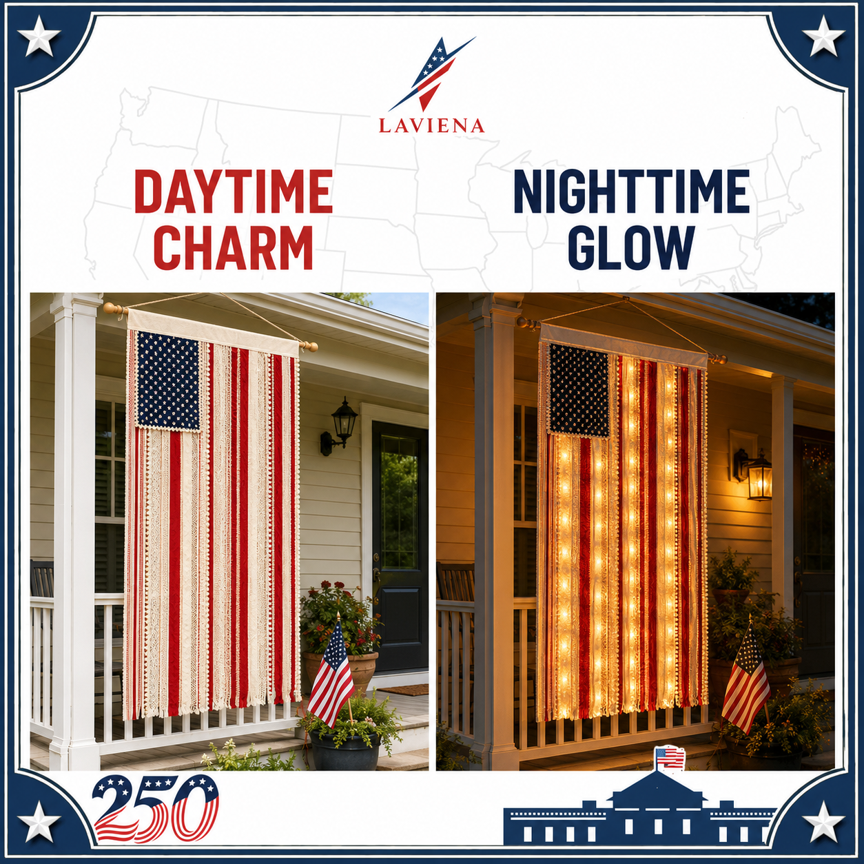 Laviena USA 250th Anniversary Patriotic Flag Wall Hanging Banner