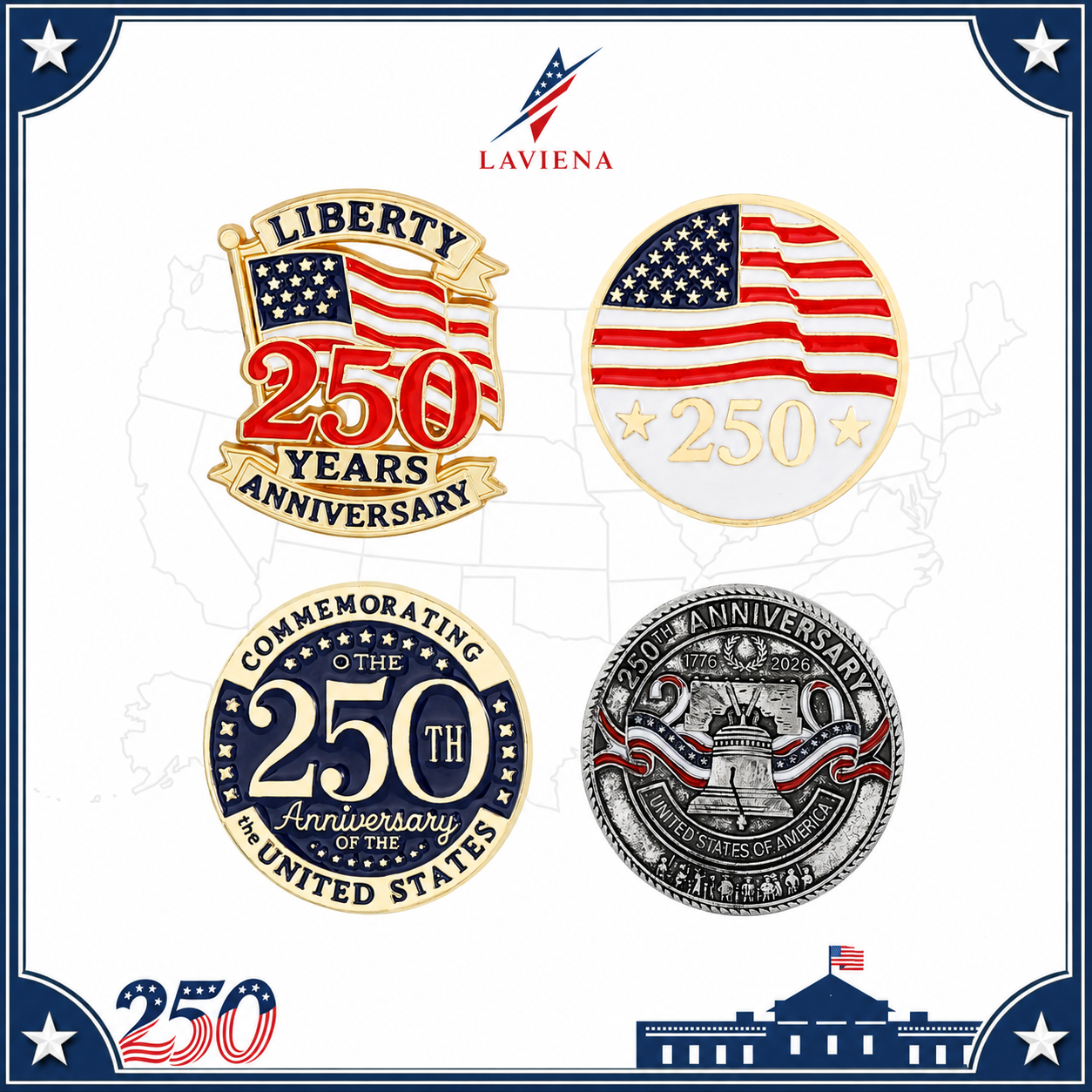 Laviena USA 250th Veteran Memorial Commemorative Brooch