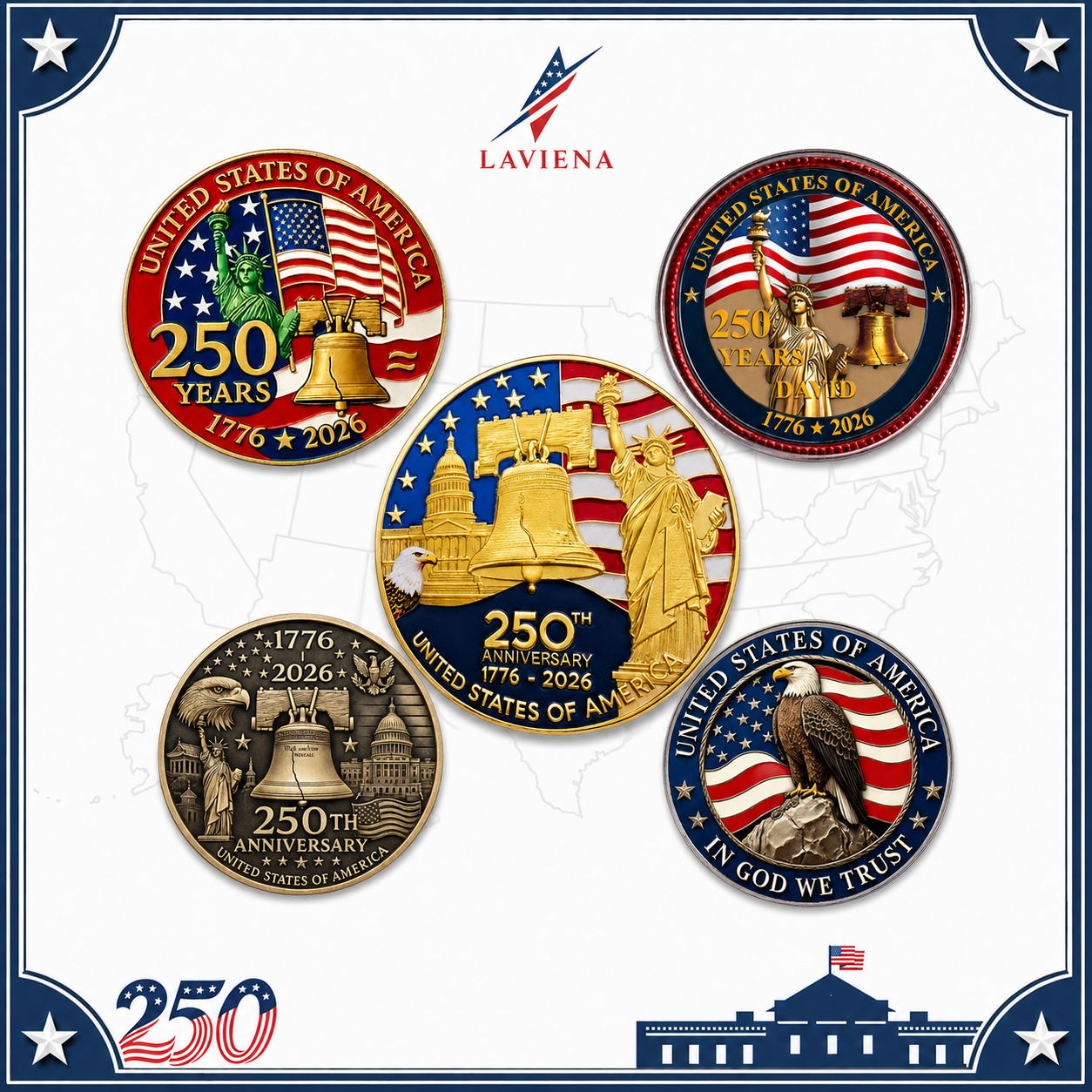 Laviena USA 250th Anniversary Commemorative Brooch Pin Collection