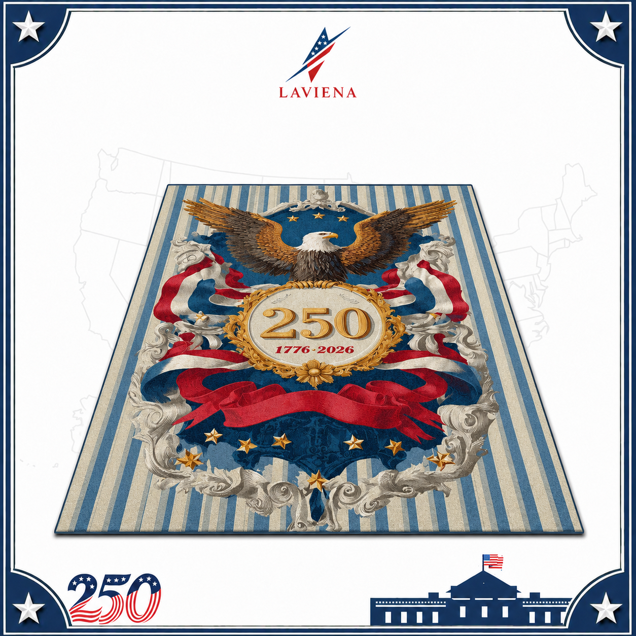 USA 250th Celebration Area Rug Decoration Home Blue Non-slip Living Room Large Rugs Office Study Pile Fabric Floor Mat American