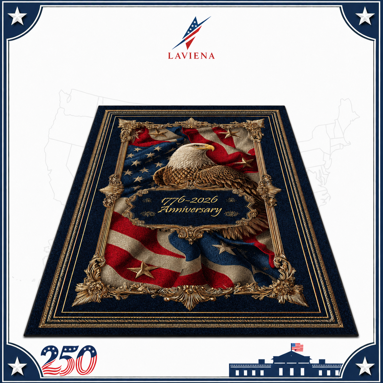 USA 250th Celebration Area Rug Decoration Home Blue Non-slip Living Room Large Rugs Office Study Pile Fabric Floor Mat American