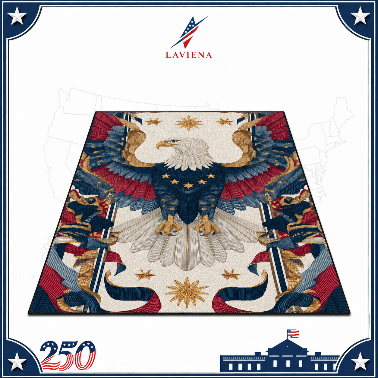 USA 250th Celebration Area Rug Decoration Home Blue Non-slip Living Room Large Rugs Office Study Pile Fabric Floor Mat American