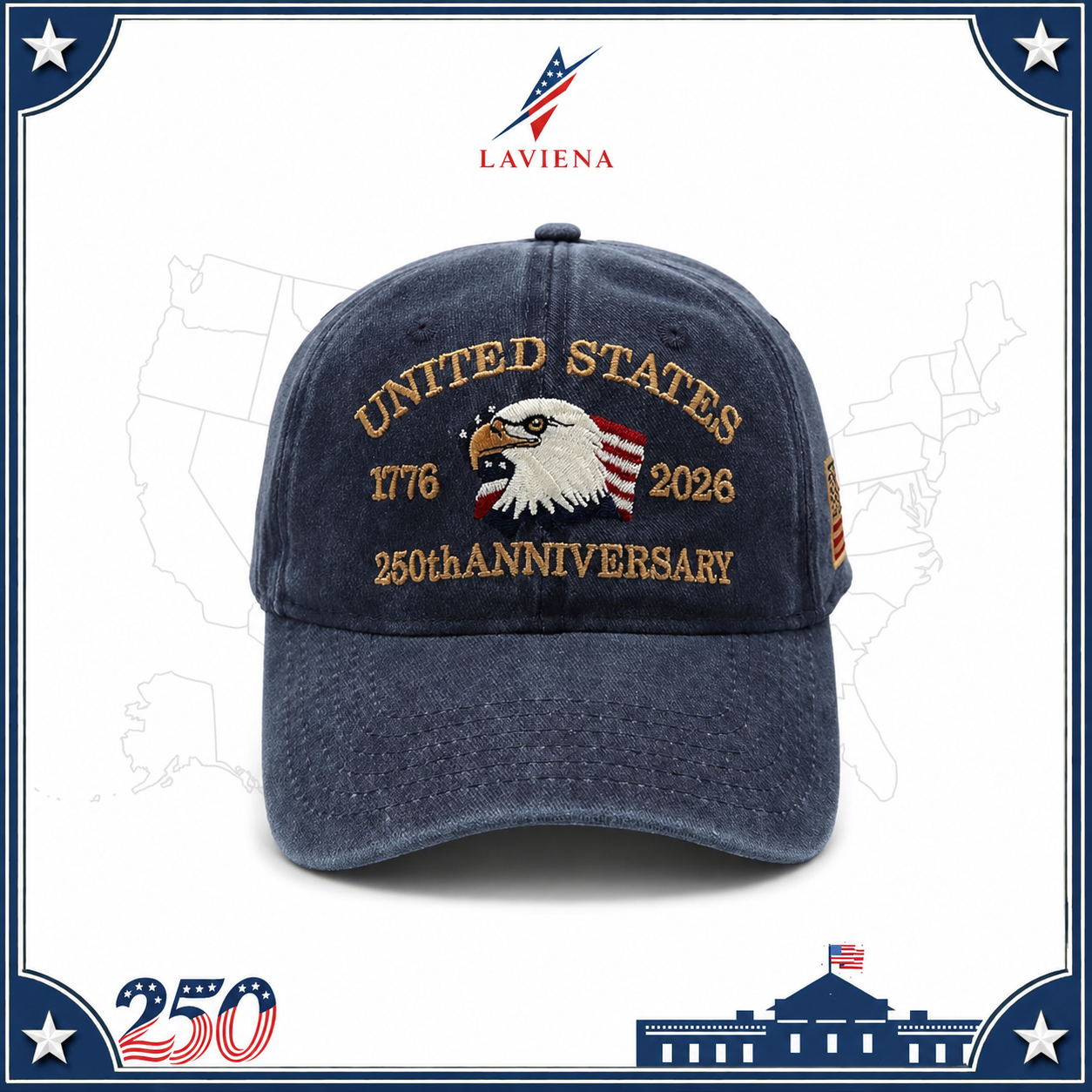 Laviena Eagle & Liberty USA 250th Anniversary Embroidered Cap