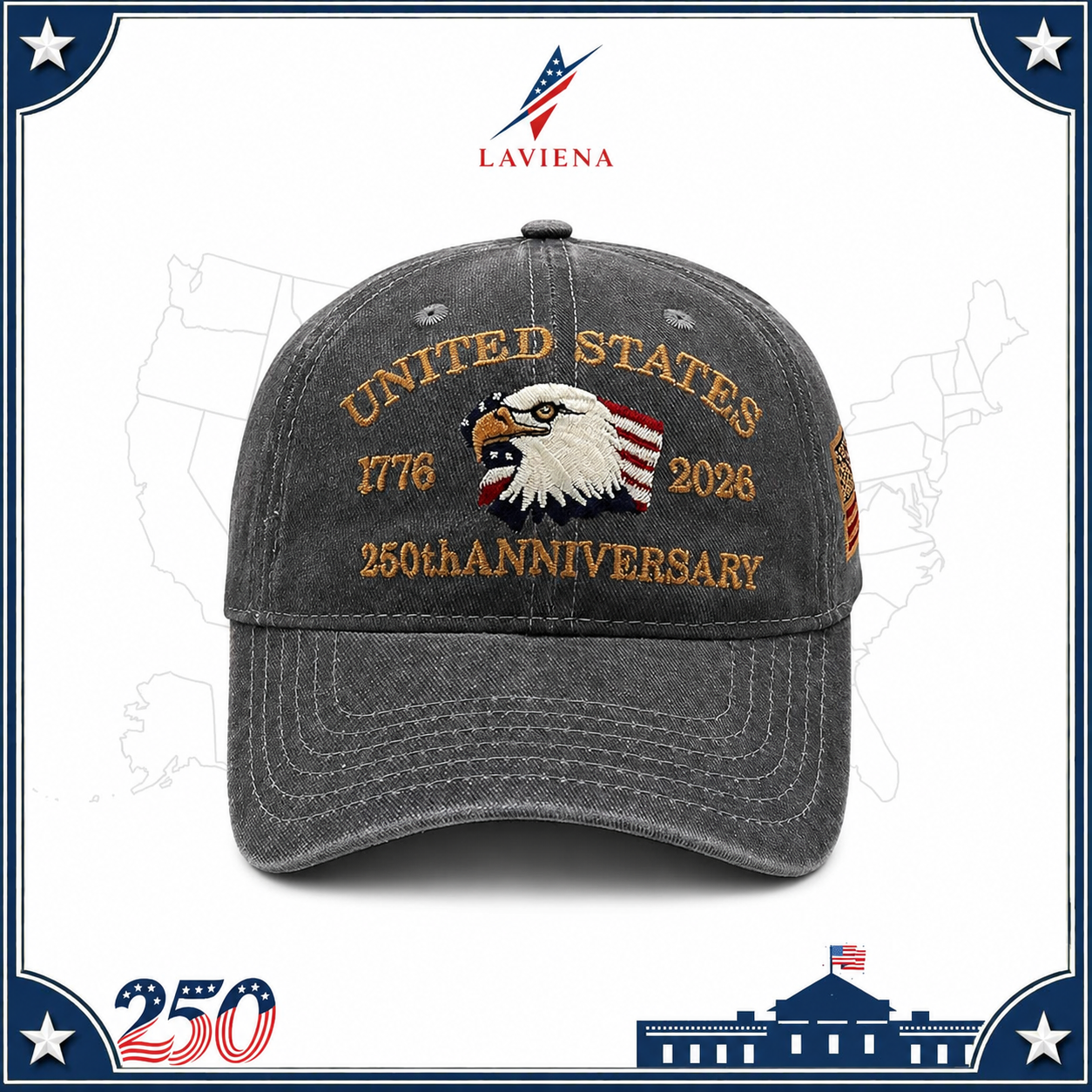 Laviena Eagle & Liberty USA 250th Anniversary Embroidered Cap